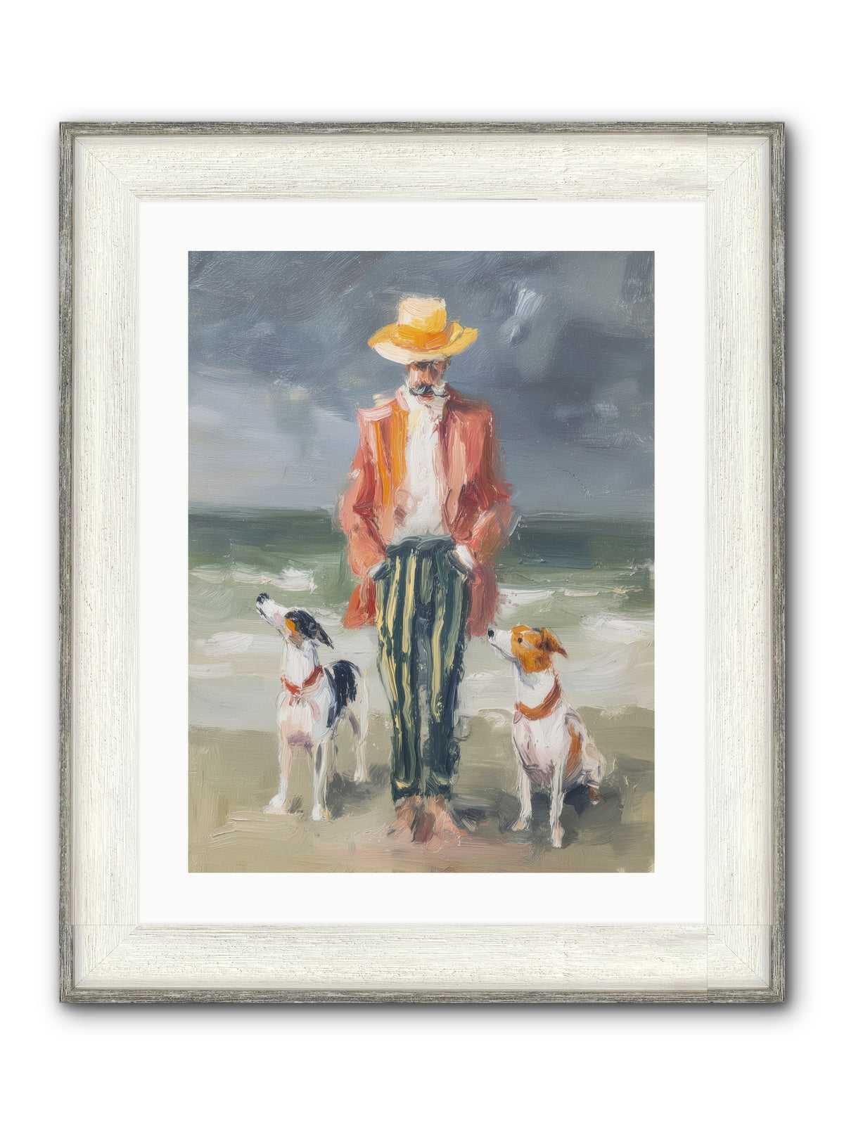 Coastal Canines Framed Print - Driftwood White 18x24
