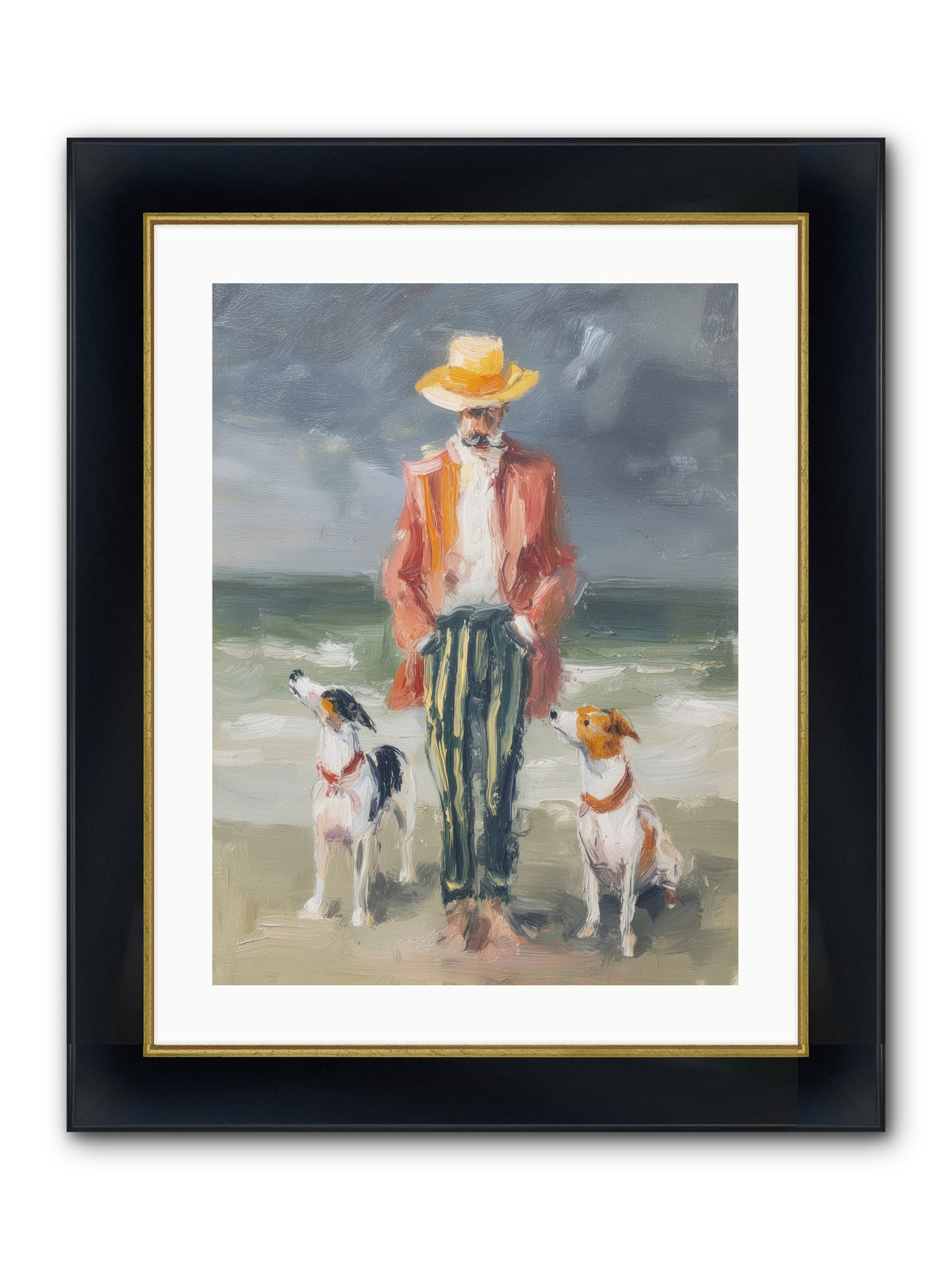 Coastal Canines Framed Print - Wide Black w/Gold 18x24