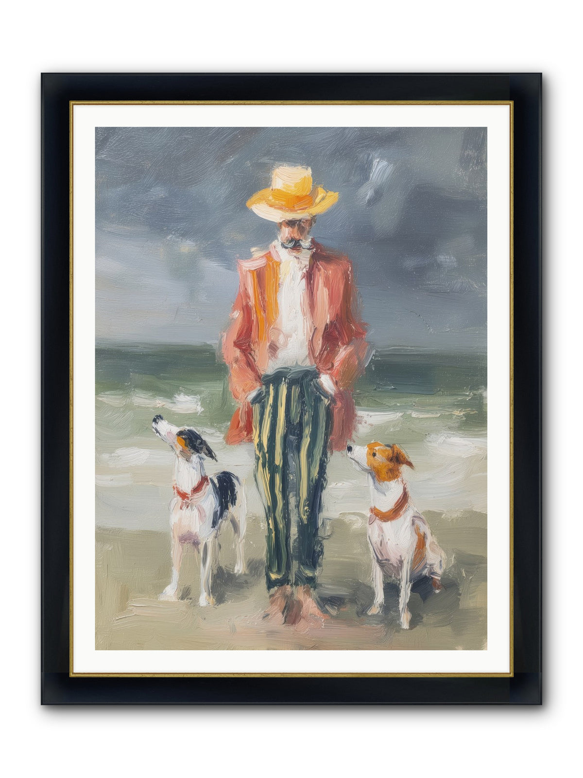 Coastal Canines Framed Print - Wide Black w/Gold 36x48