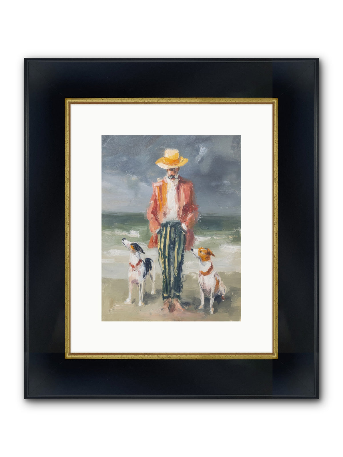 Coastal Canines Framed Print - Wide Black w/Gold 9x12