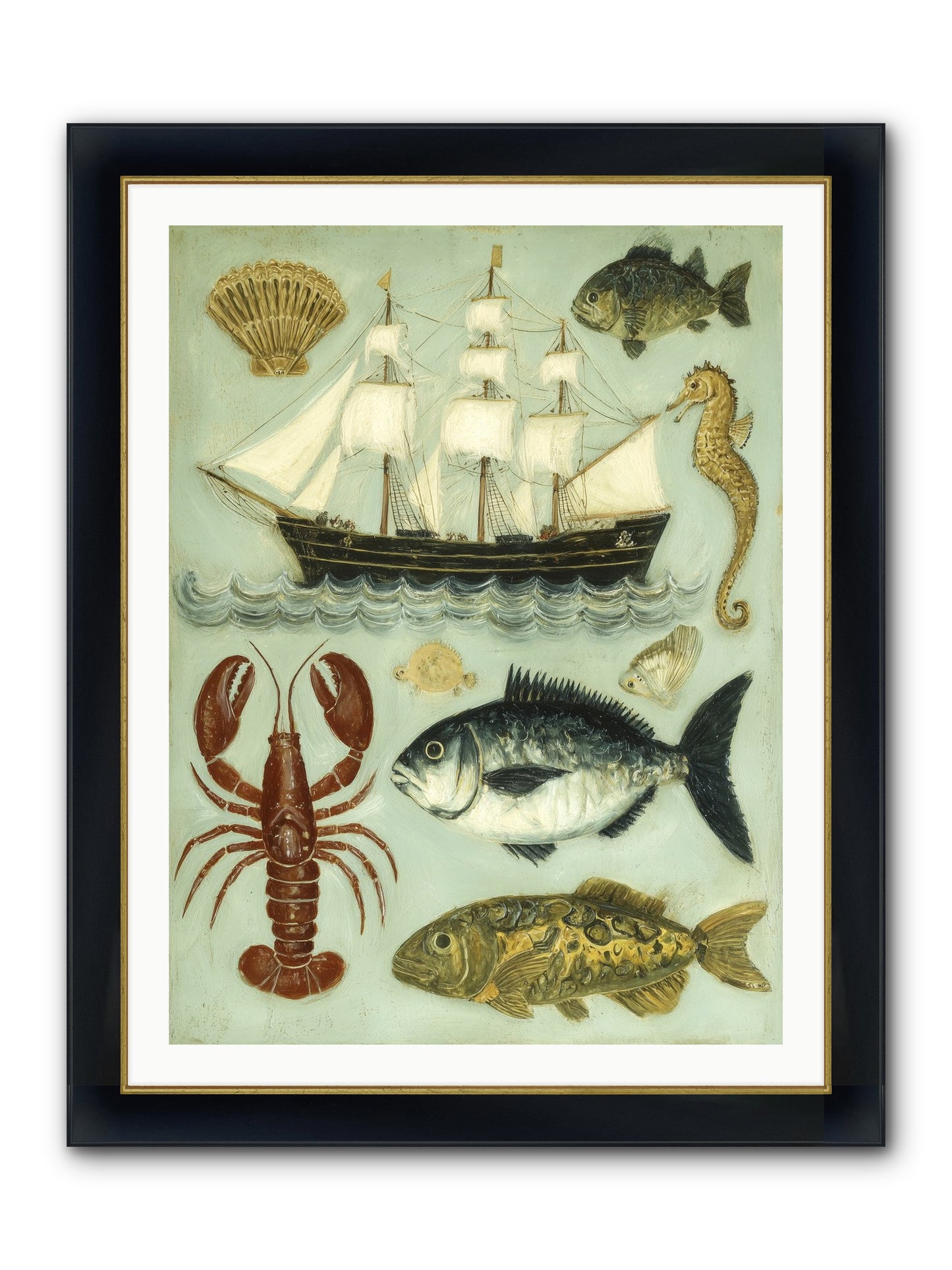 Coastal Chronicles Framed Print - Wide Black w/Gold 30x40