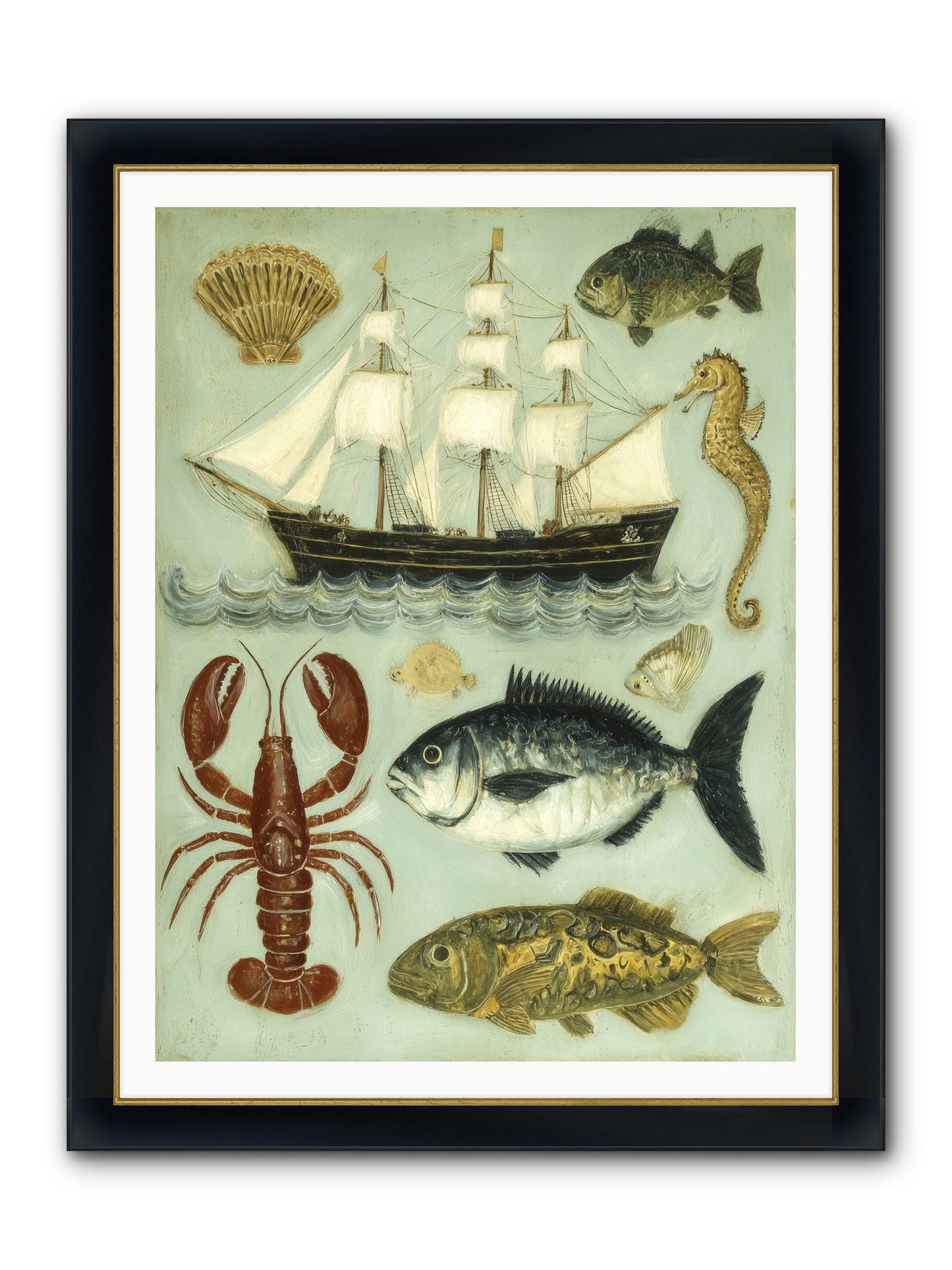 Coastal Chronicles Framed Print - Wide Black w/Gold 36x48