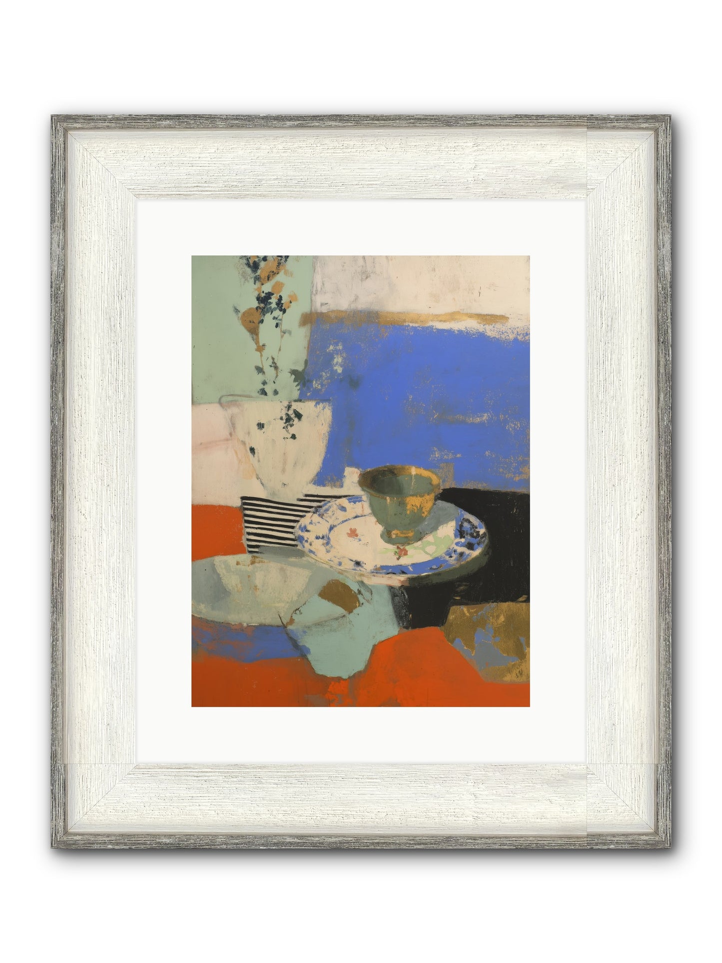 Cobalt Embers Framed Print - Driftwood White 12x16