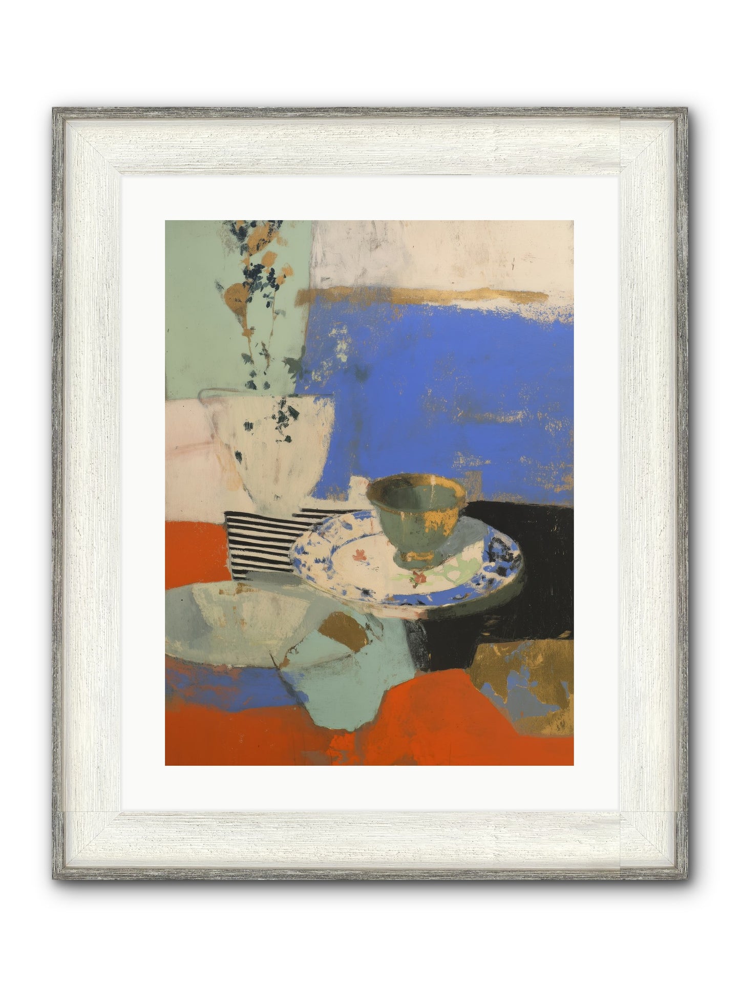 Cobalt Embers Framed Print - Driftwood White 18x24