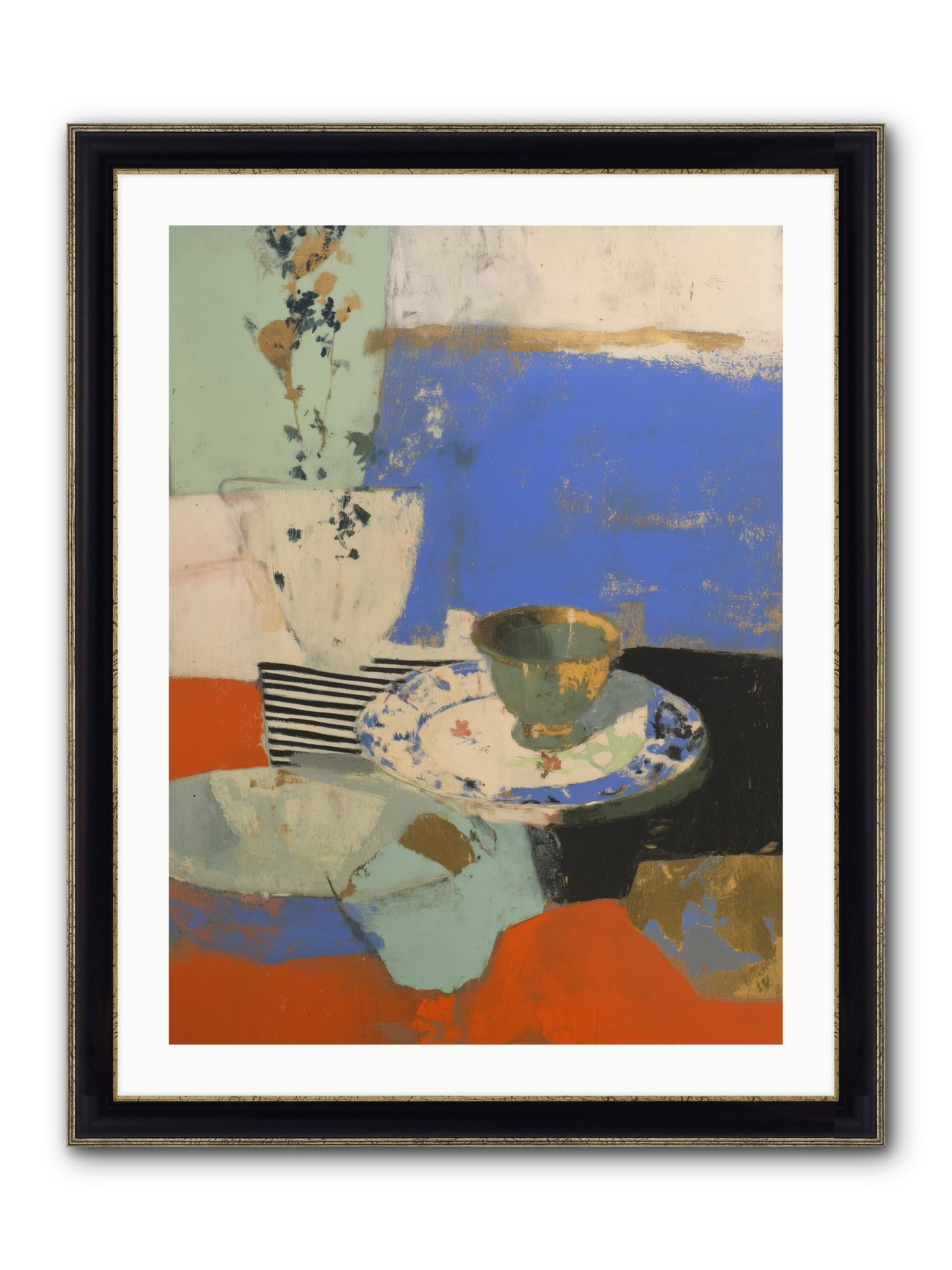 Cobalt Embers Framed Print - Black & Gold 24x32