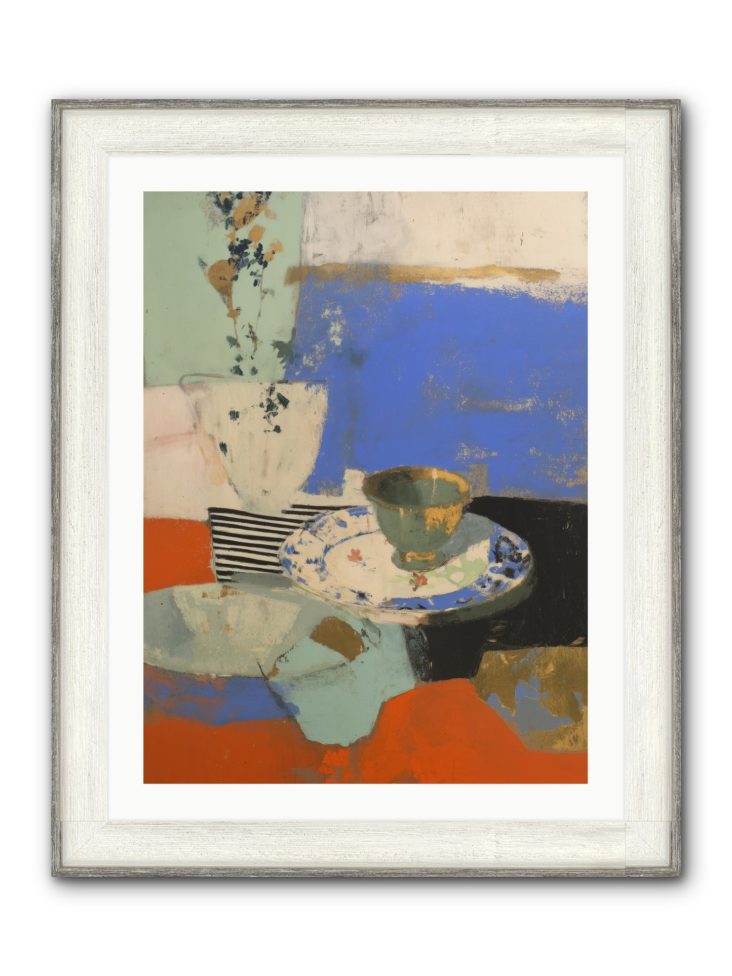 Cobalt Embers Framed Print - Driftwood White 24x32