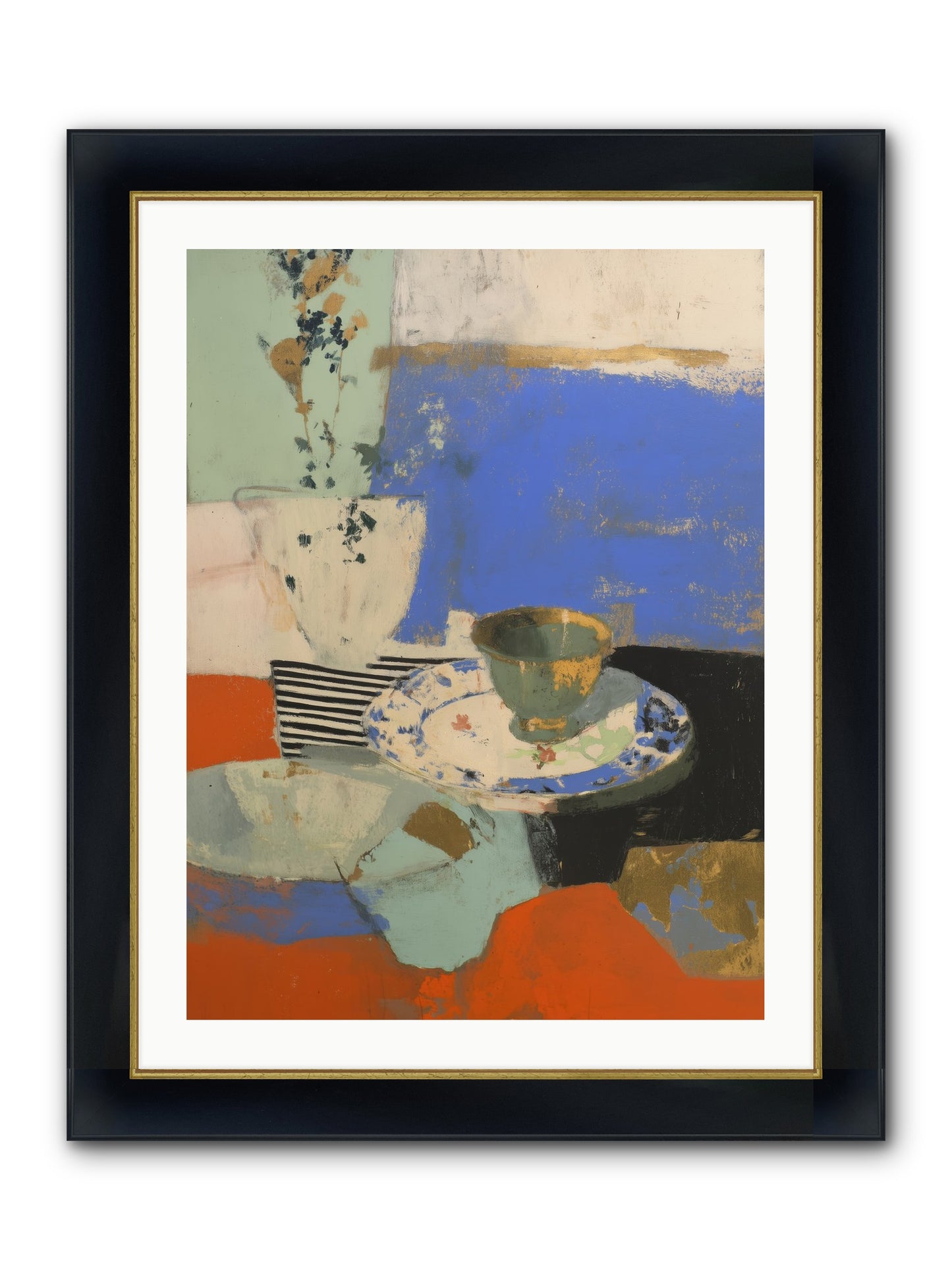 Cobalt Embers Framed Print - Wide Black w/Gold 24x32