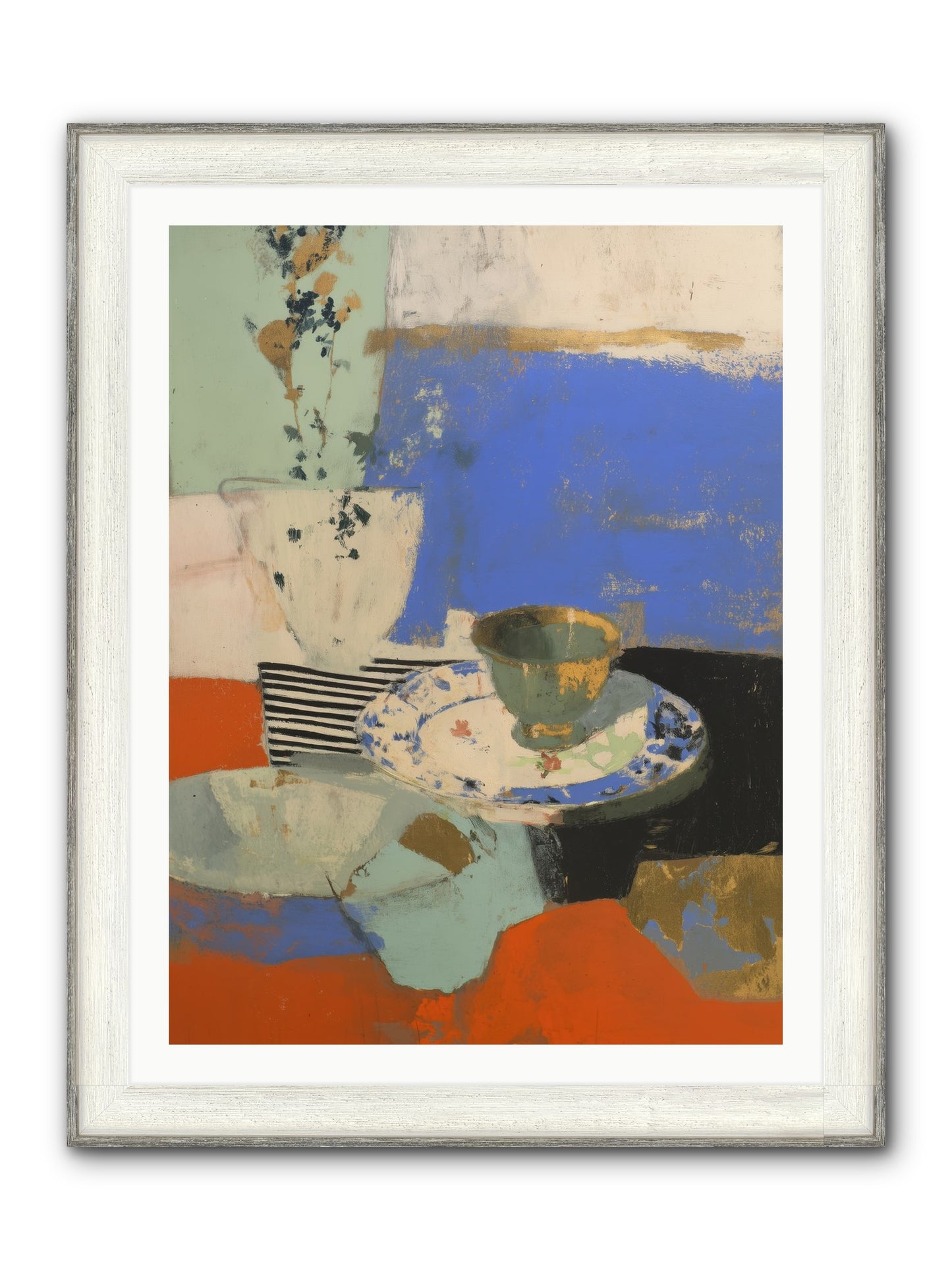 Cobalt Embers Framed Print - Driftwood White 30x40