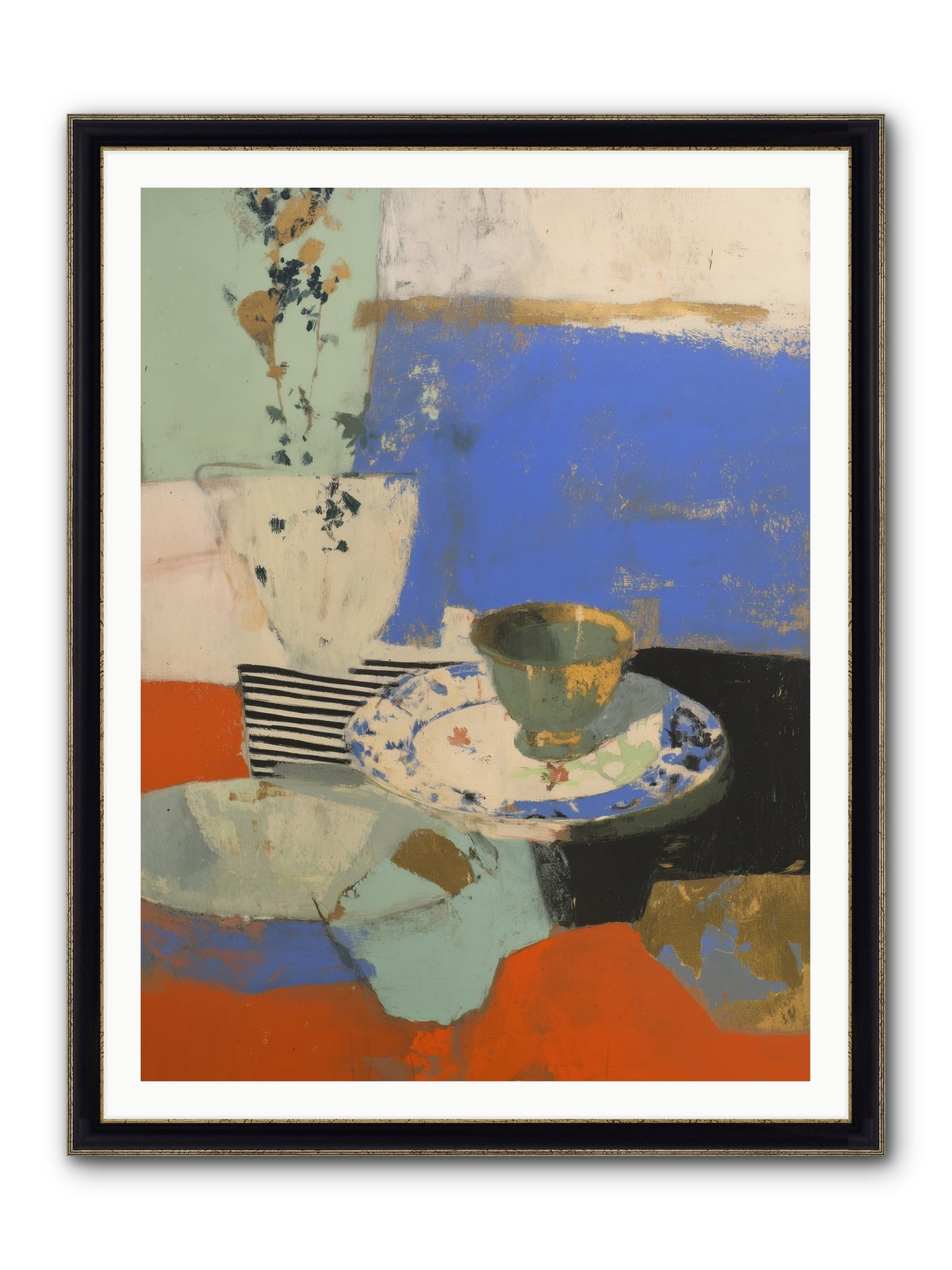 Cobalt Embers Framed Print - Black & Gold 36x48