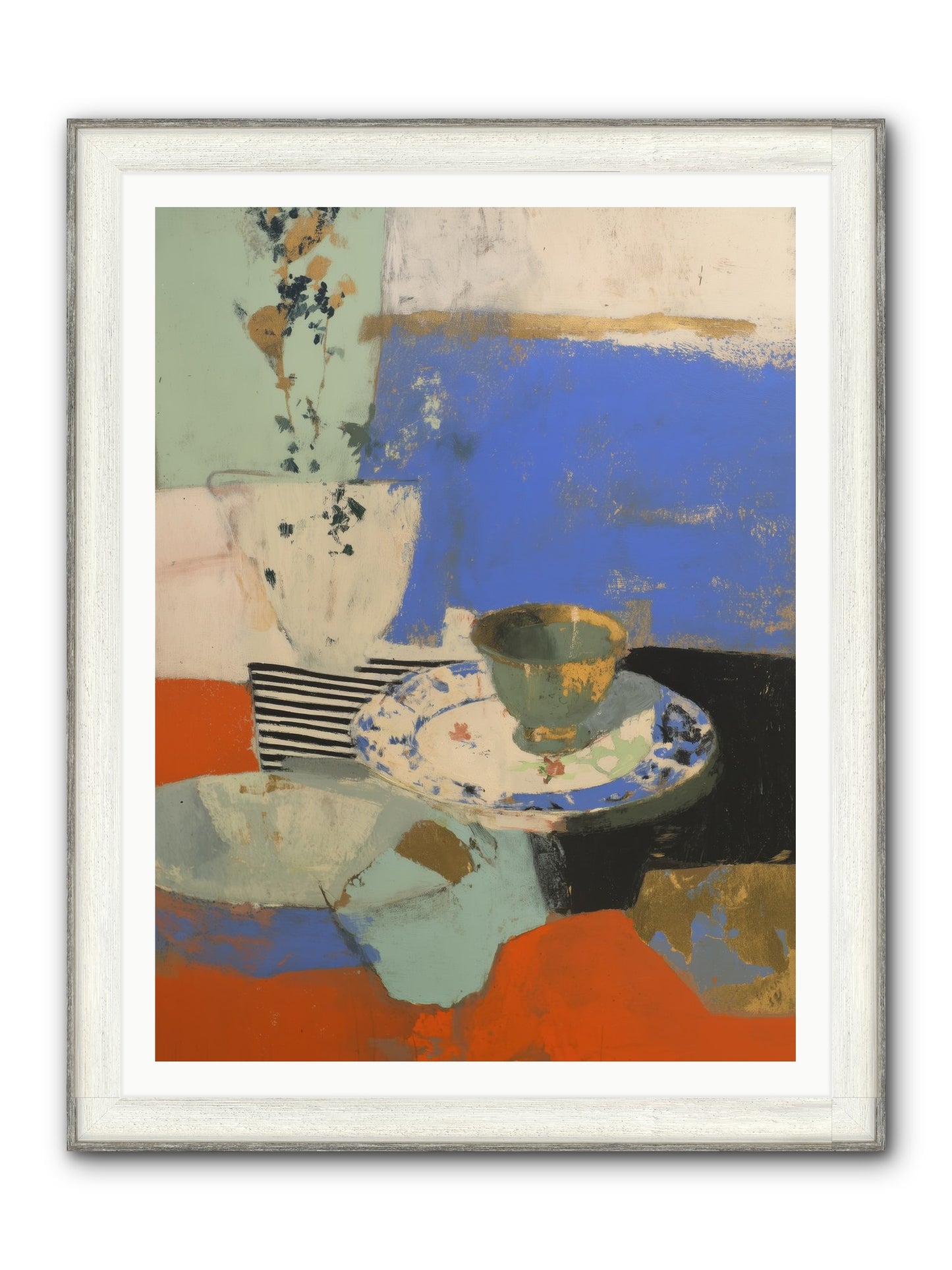 Cobalt Embers Framed Print - Driftwood White 36x48