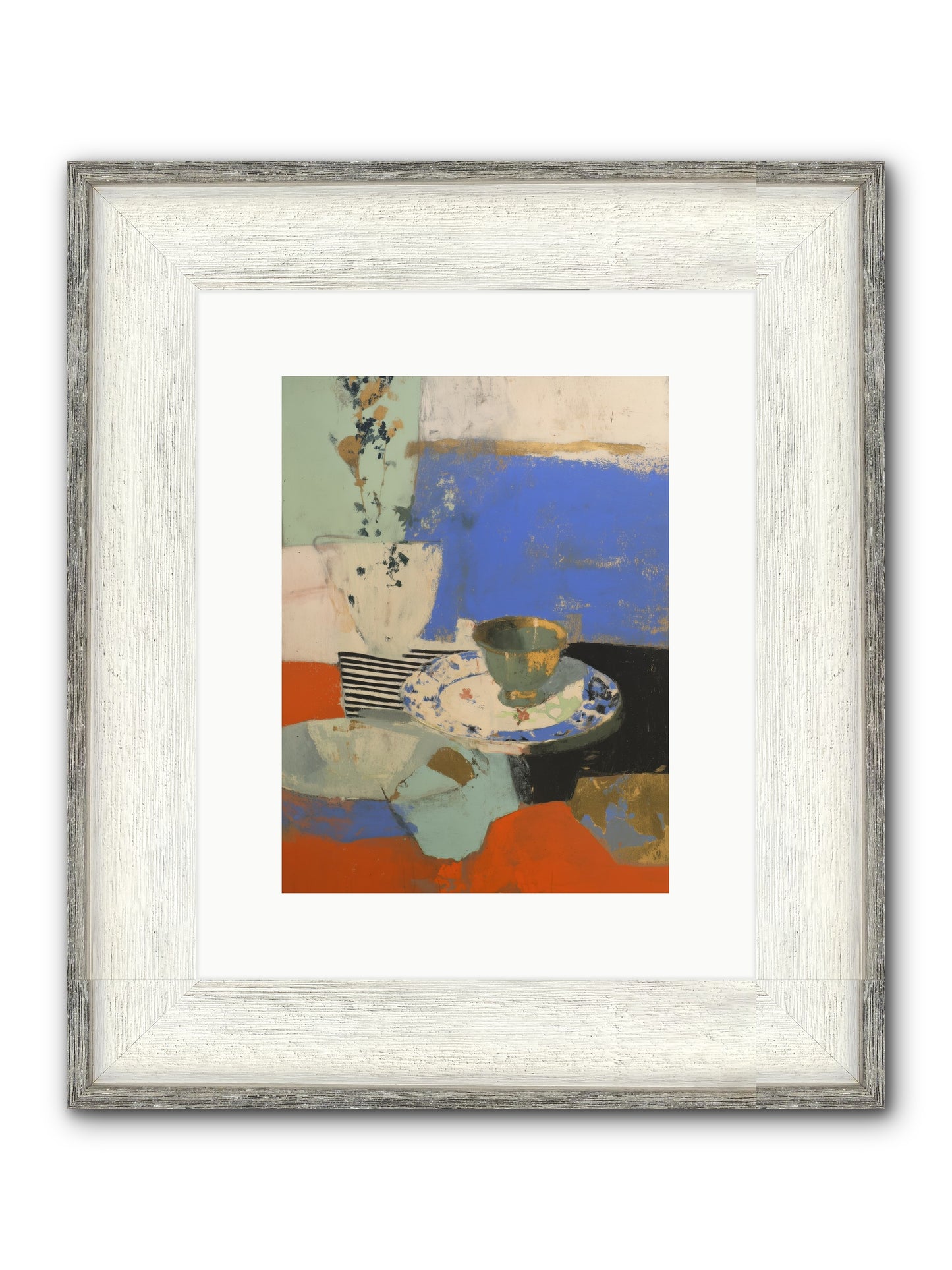 Cobalt Embers Framed Print - Driftwood White 9x12