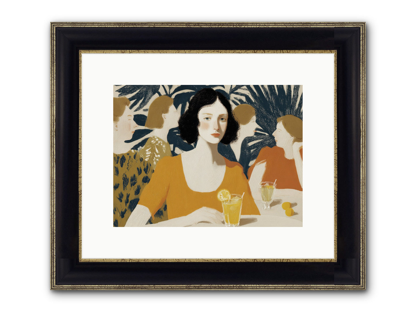 Cocktails In The Conservatory Framed Print - Black & Gold 12x9