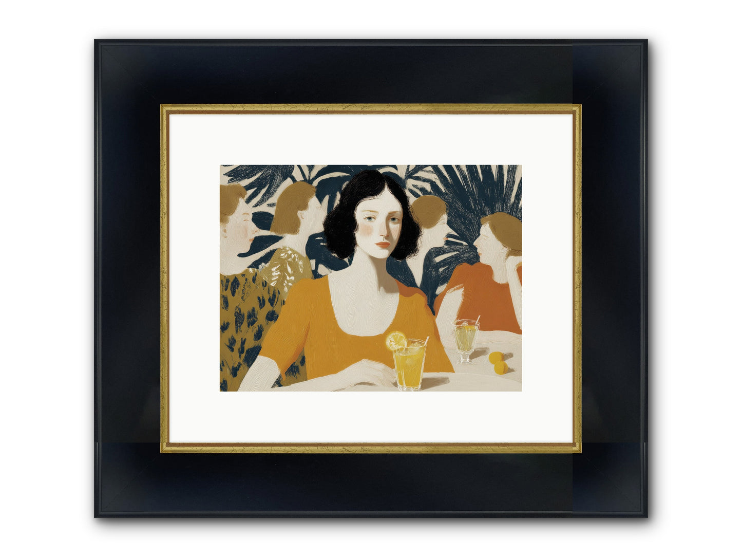 Cocktails In The Conservatory Framed Print - Wide Black w/Gold 12x9