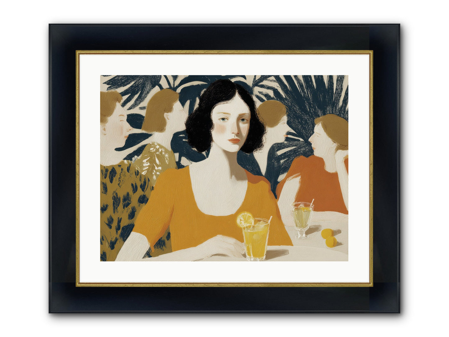 Cocktails In The Conservatory Framed Print - Wide Black w/Gold 24x18