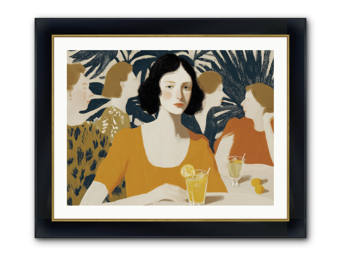 Cocktails In The Conservatory Framed Print - Wide Black w/Gold 32x24