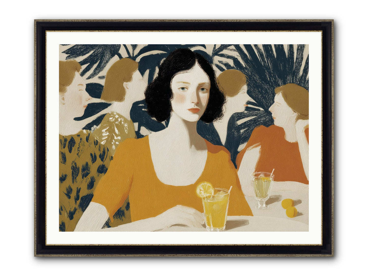 Cocktails In The Conservatory Framed Print - Black & Gold 40x30