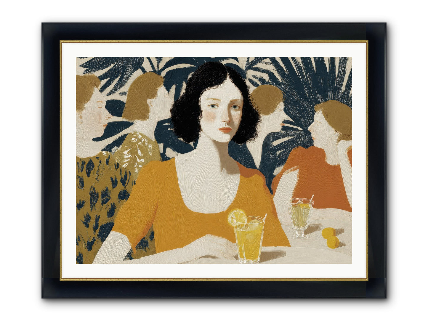 Cocktails In The Conservatory Framed Print - Wide Black w/Gold 40x30