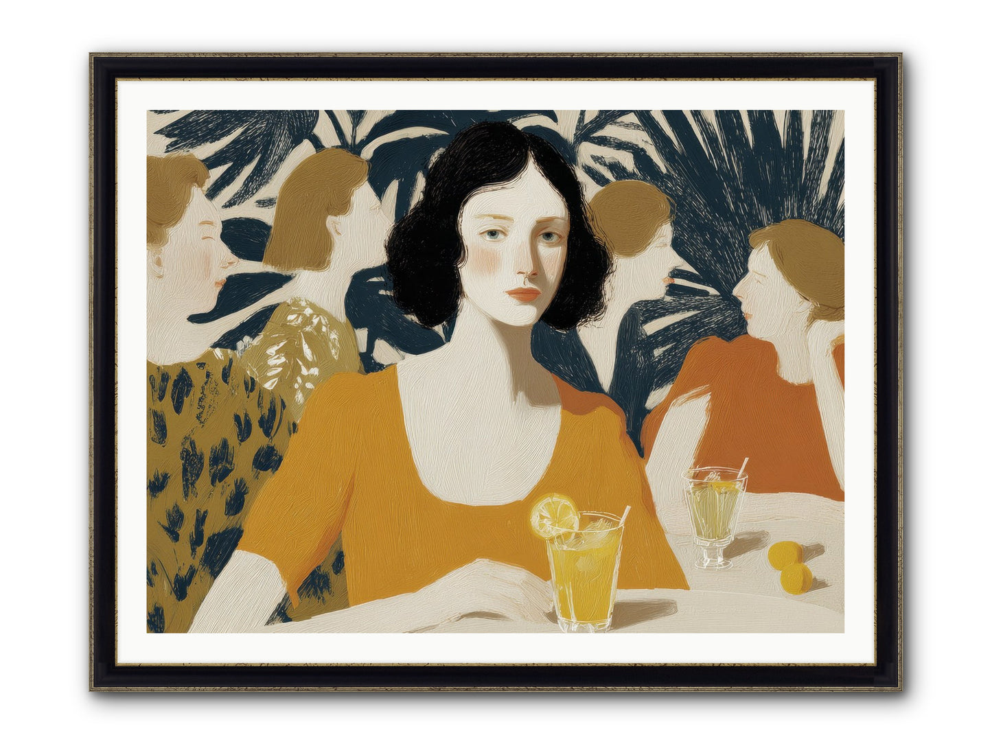 Cocktails In The Conservatory Framed Print - Black & Gold 48x36
