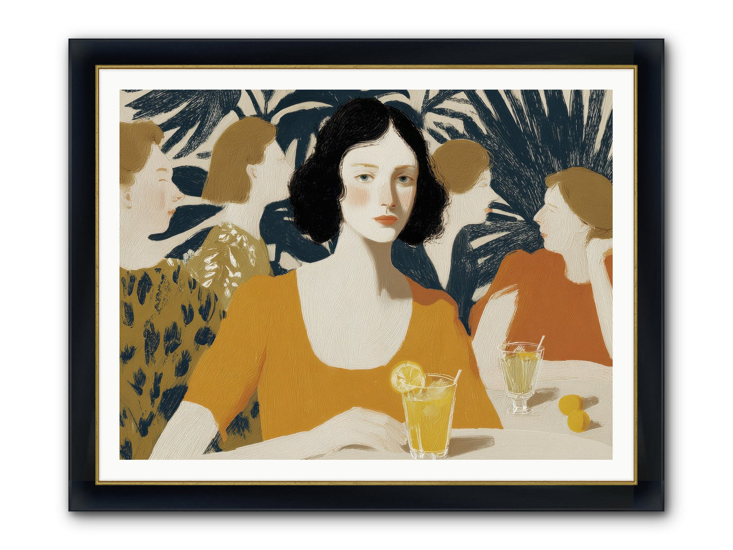 Cocktails In The Conservatory Framed Print - Wide Black w/Gold 48x36