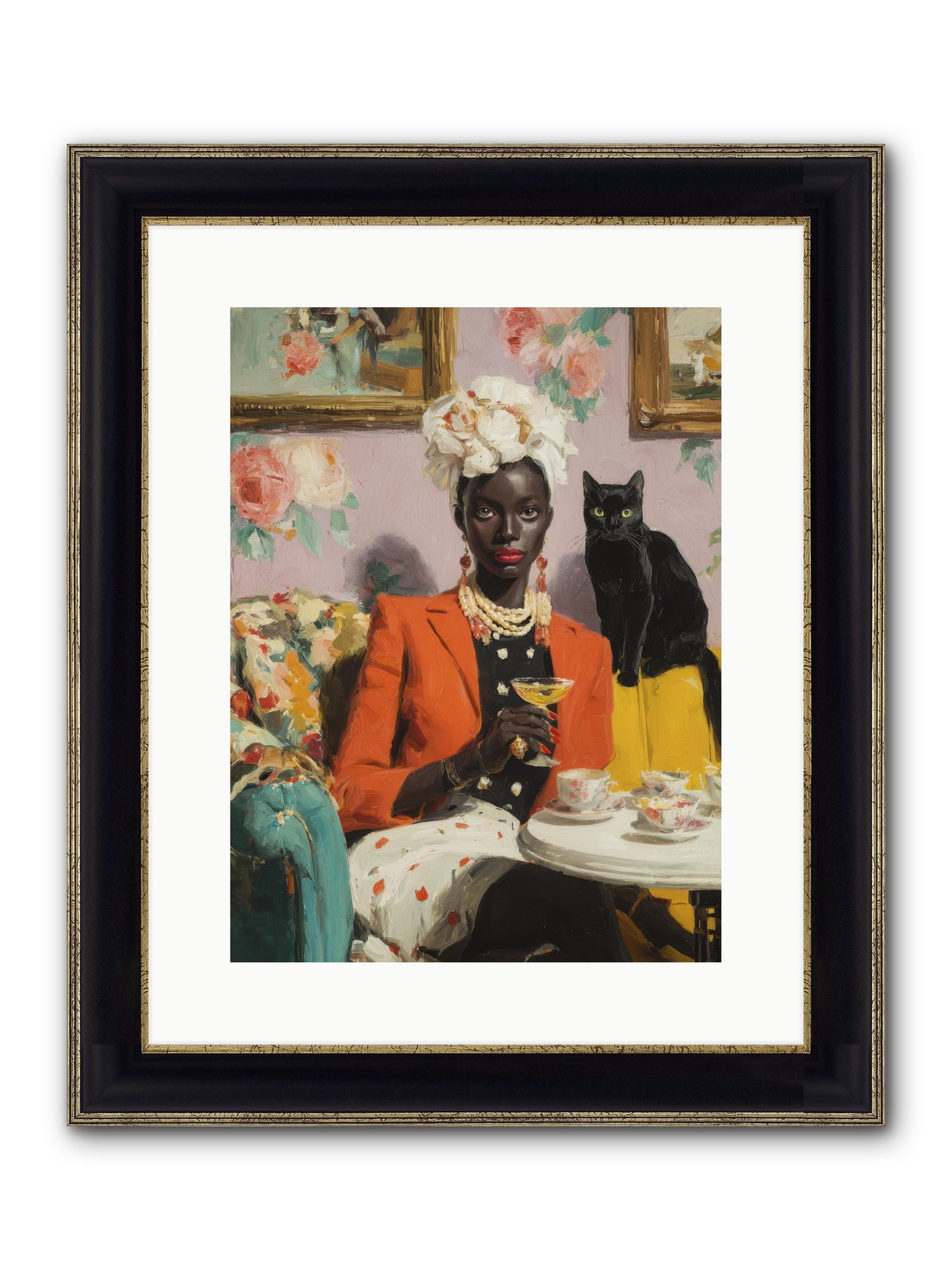 Cocktails With Her Familiar Framed Print - Black & Gold 12x16