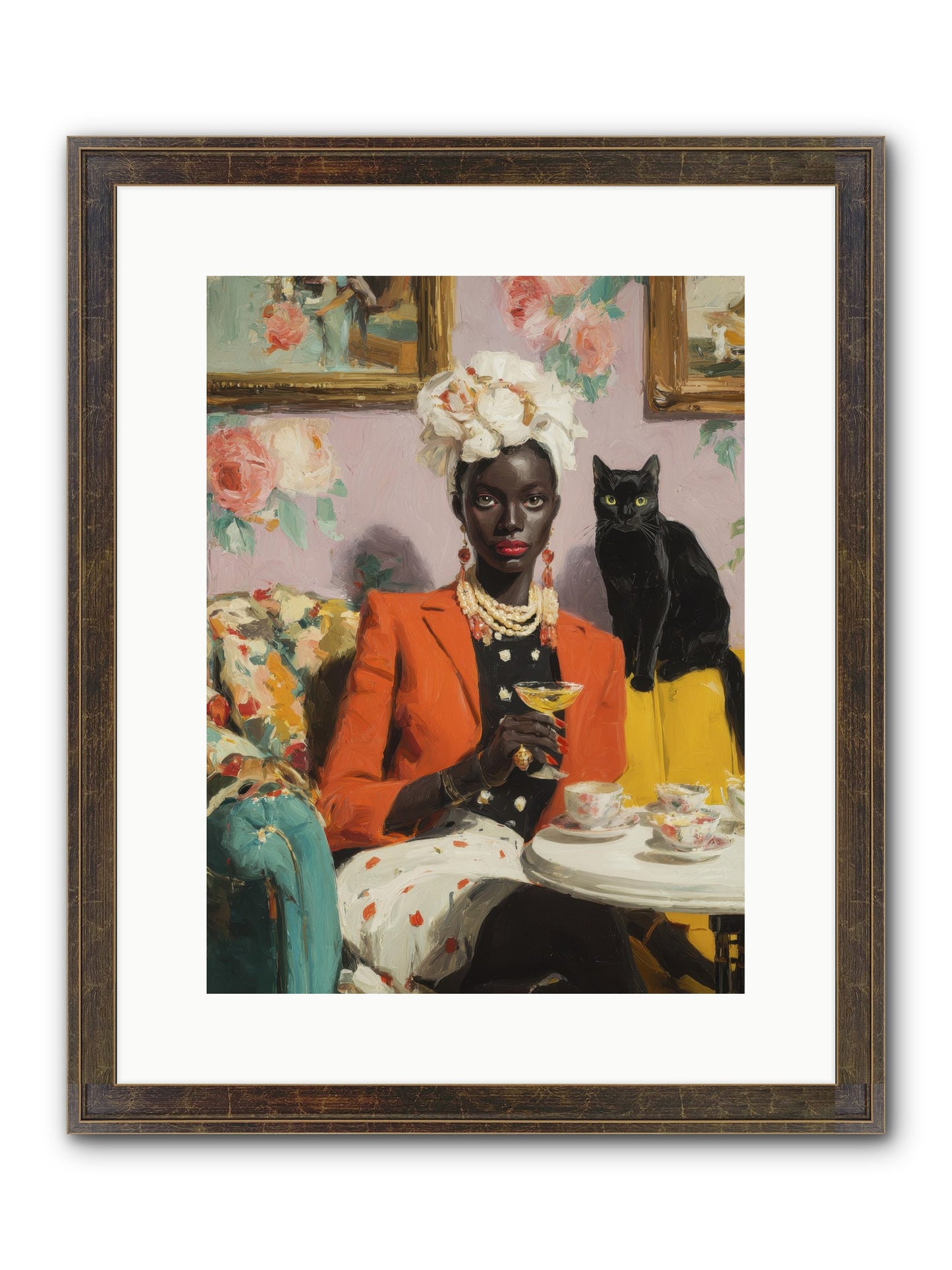 Cocktails With Her Familiar Framed Print - Slimwoods Black/Gold 12x16
