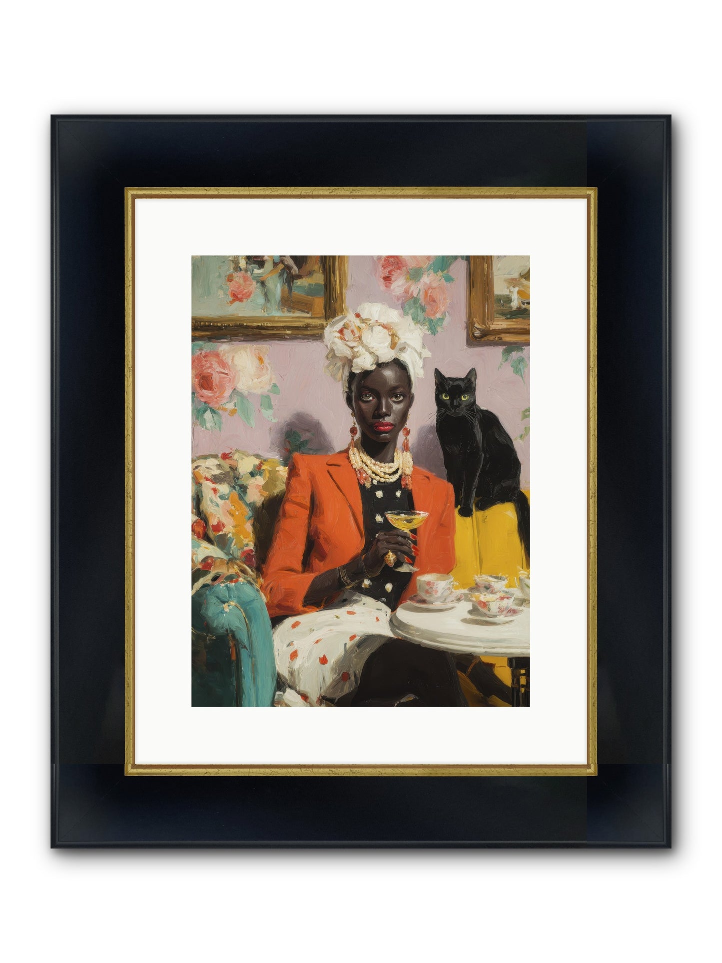 Cocktails With Her Familiar Framed Print - Wide Black w/Gold 12x16