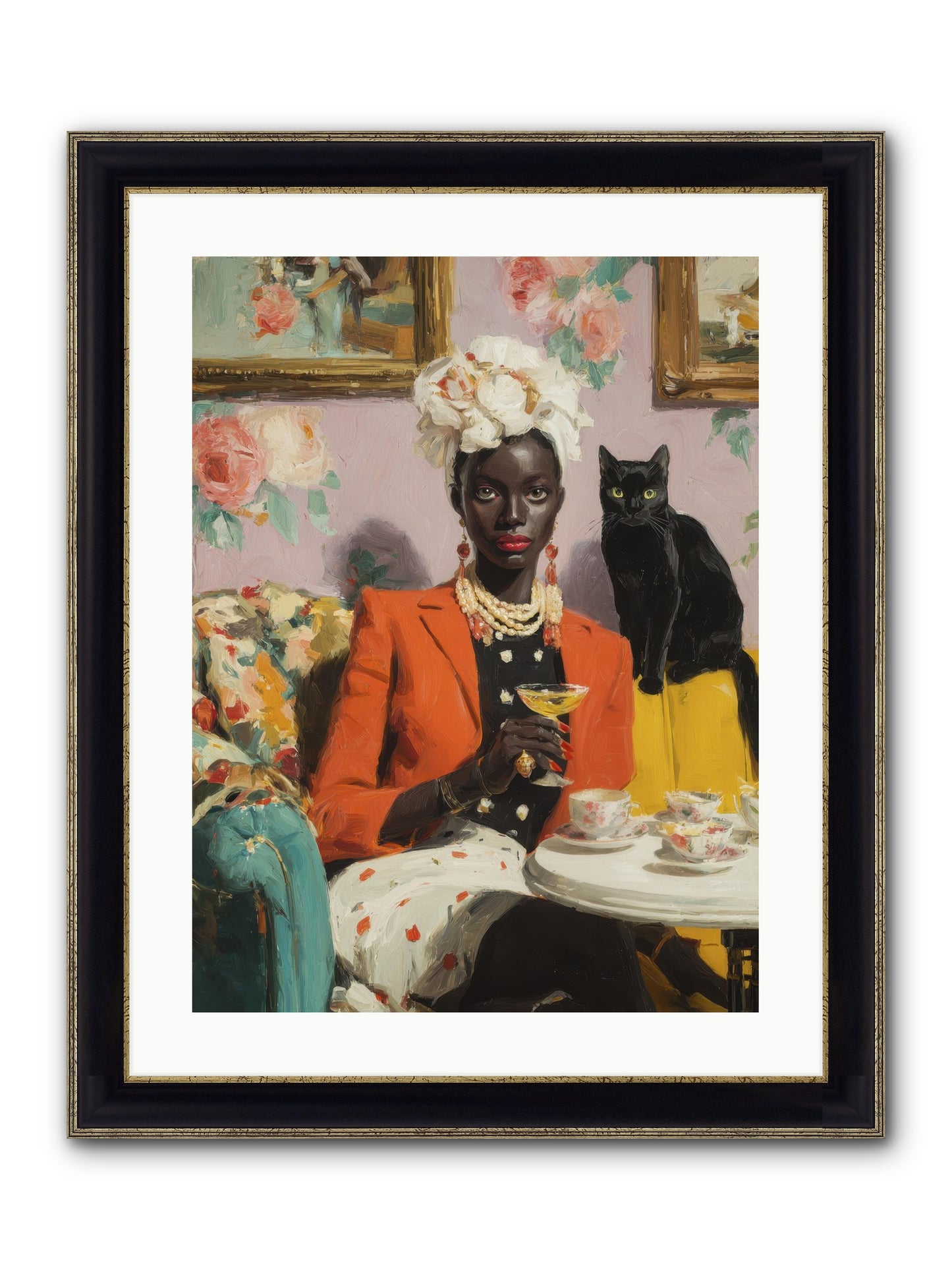 Cocktails With Her Familiar Framed Print - Black & Gold 18x24
