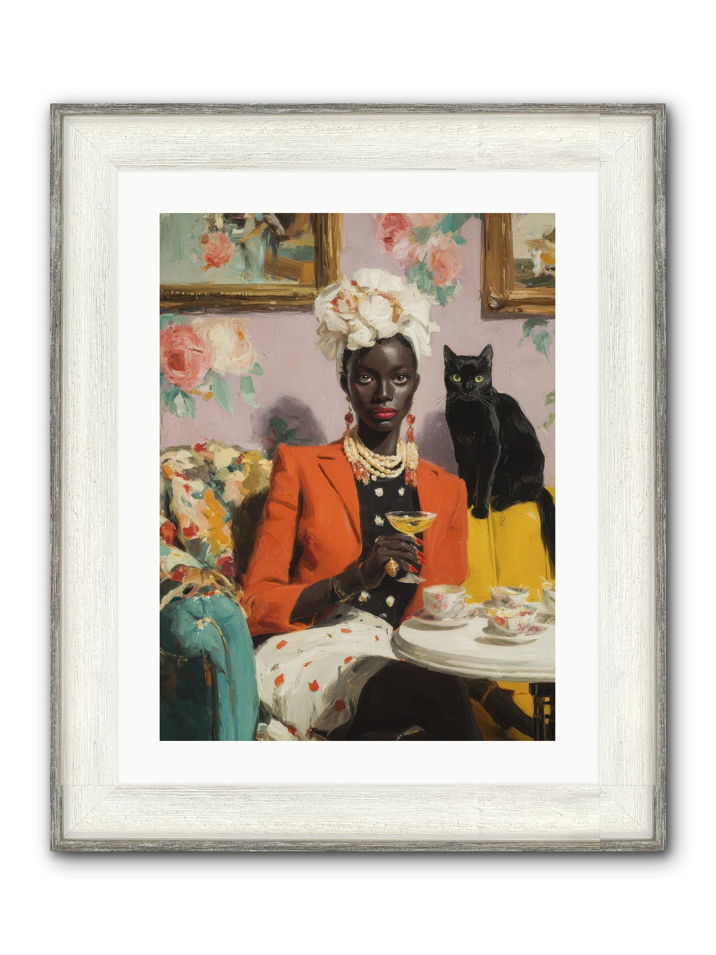 Cocktails With Her Familiar Framed Print - Driftwood White 18x24