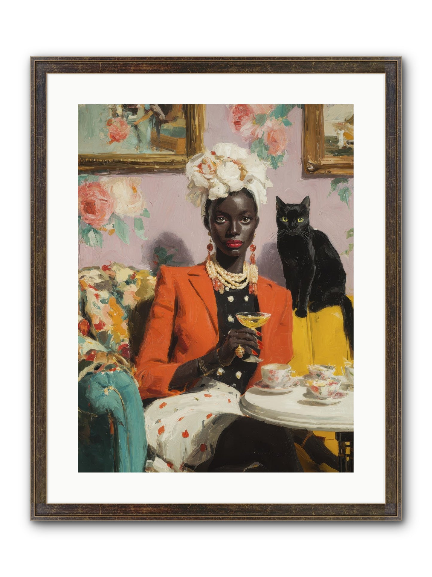 Cocktails With Her Familiar Framed Print - Slimwoods Black/Gold 18x24