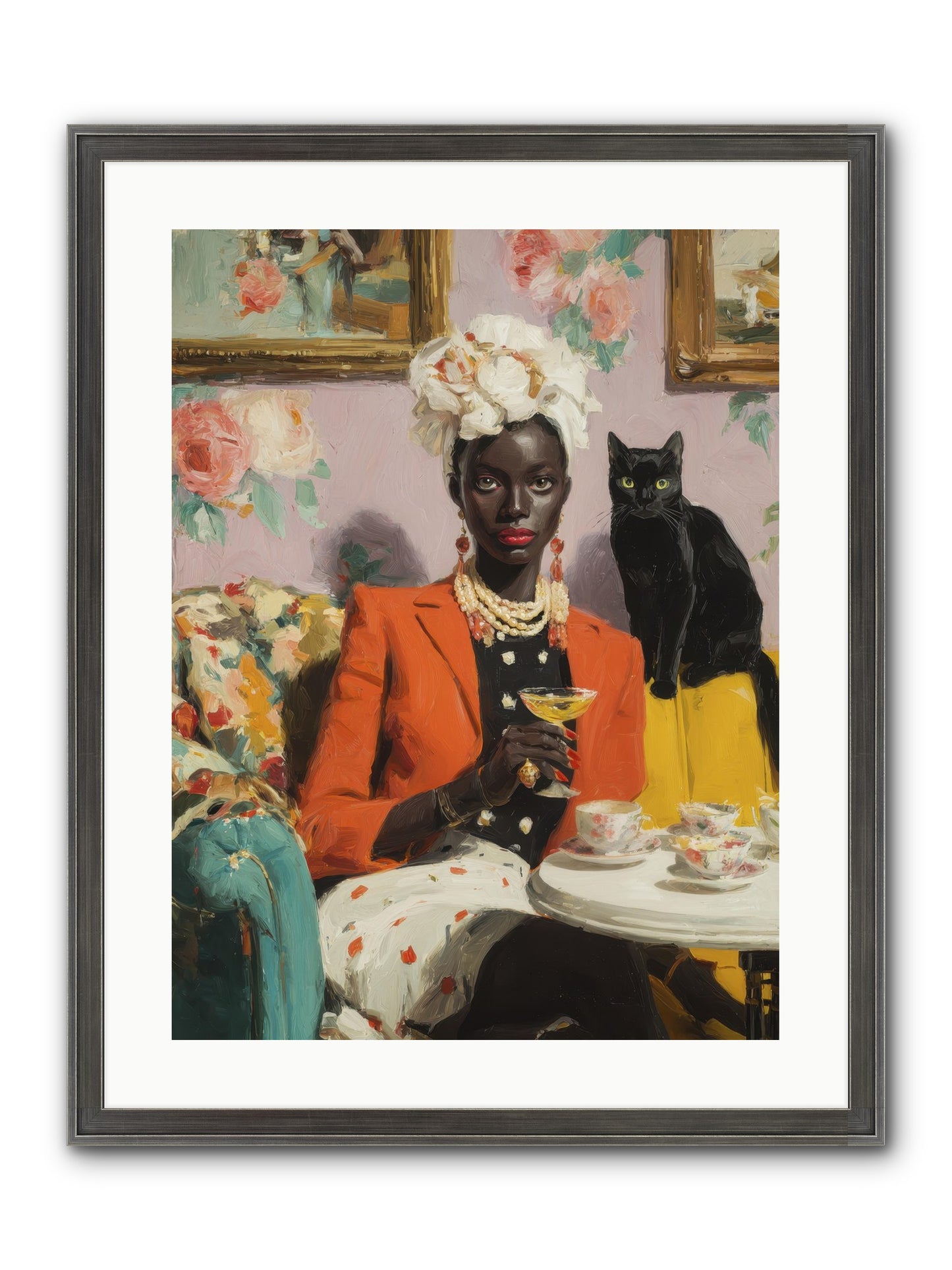 Cocktails With Her Familiar Framed Print - Slimwoods Black/Silver 18x24
