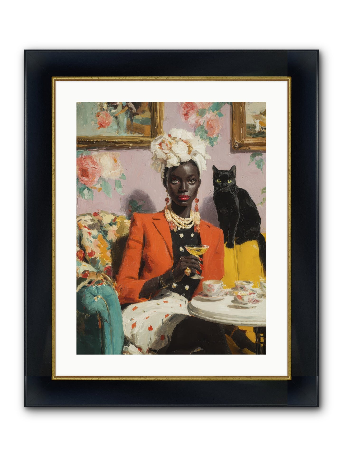 Cocktails With Her Familiar Framed Print - Wide Black w/Gold 18x24