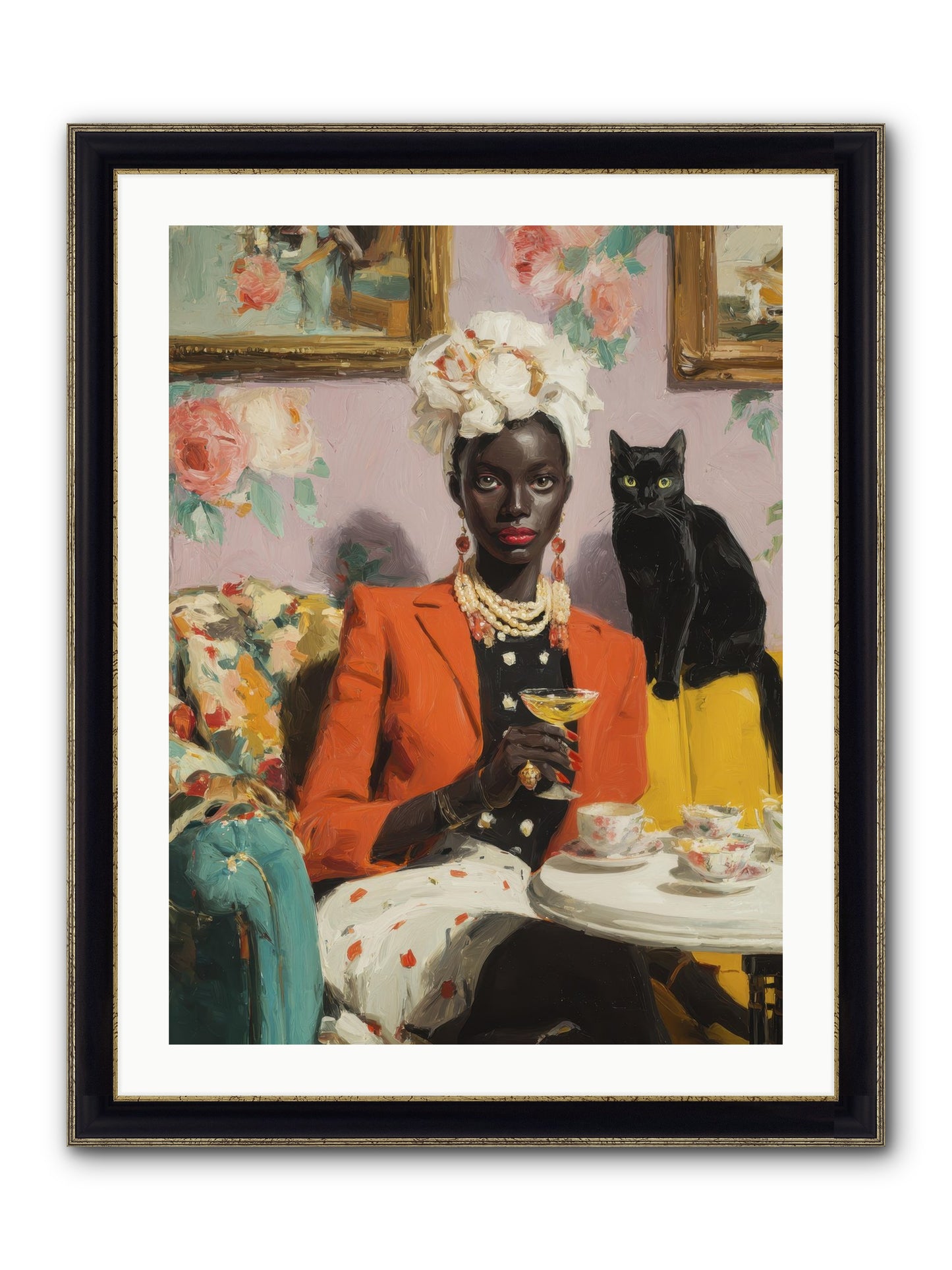 Cocktails With Her Familiar Framed Print - Black & Gold 24x32