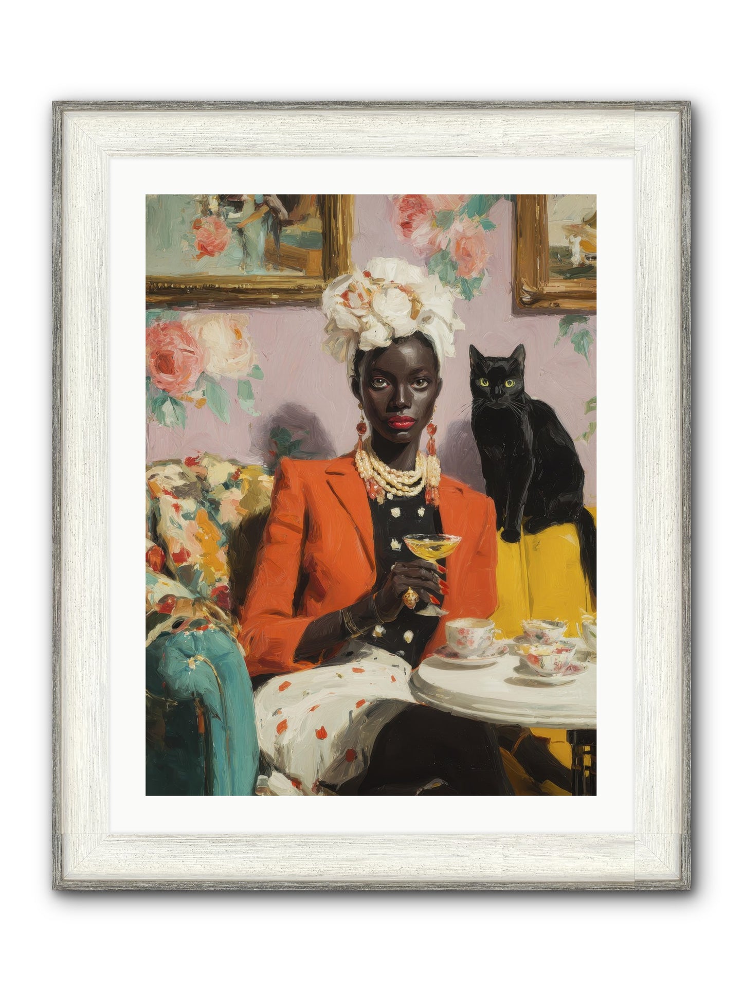 Cocktails With Her Familiar Framed Print - Driftwood White 24x32