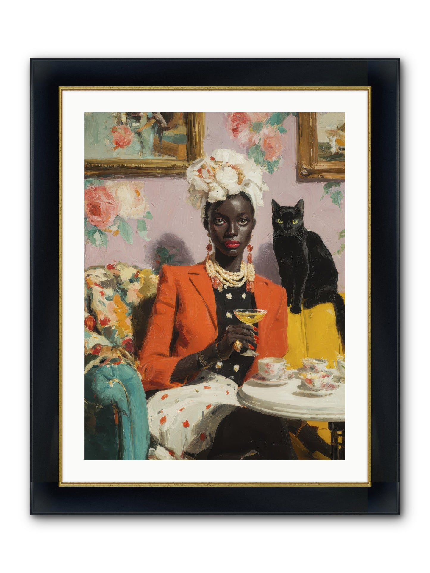Cocktails With Her Familiar Framed Print - Wide Black w/Gold 24x32