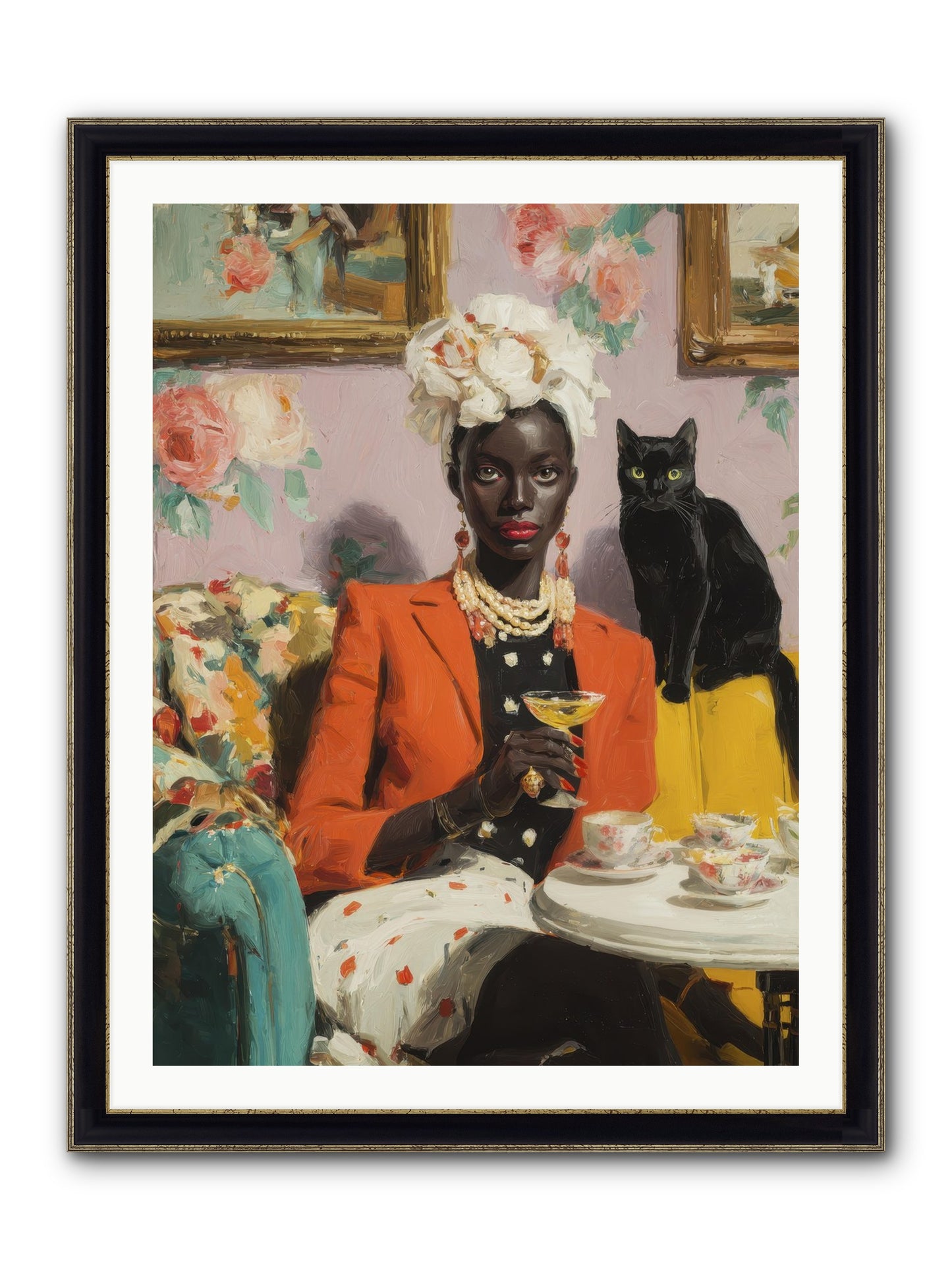 Cocktails With Her Familiar Framed Print - Black & Gold 30x40