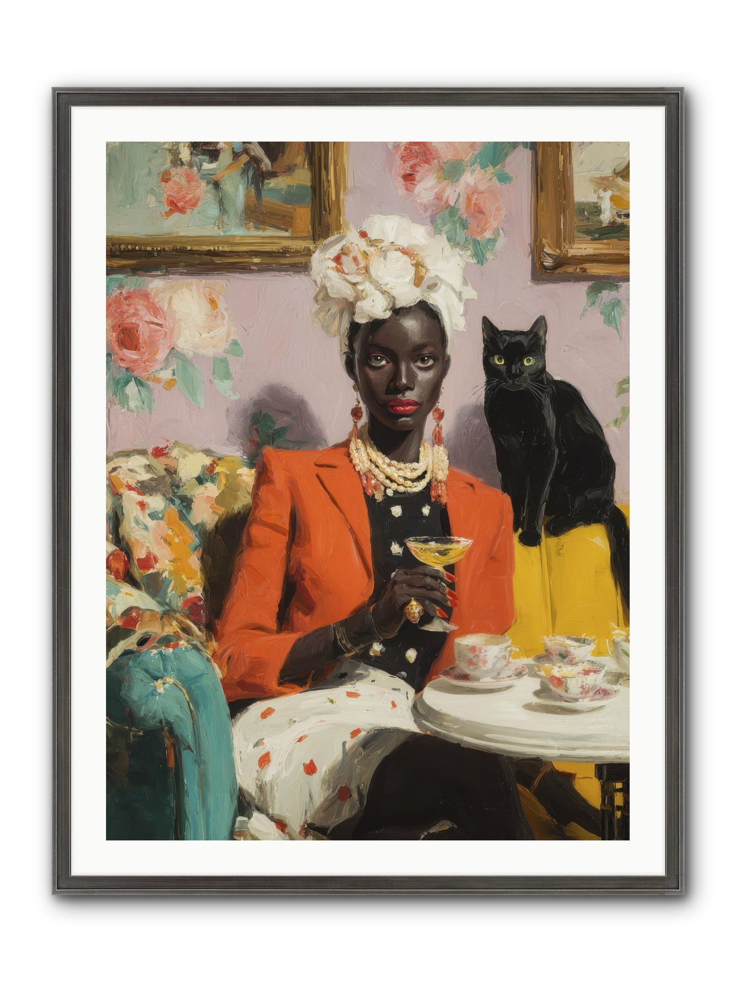 Cocktails With Her Familiar Framed Print - Slimwoods Black/Silver 30x40