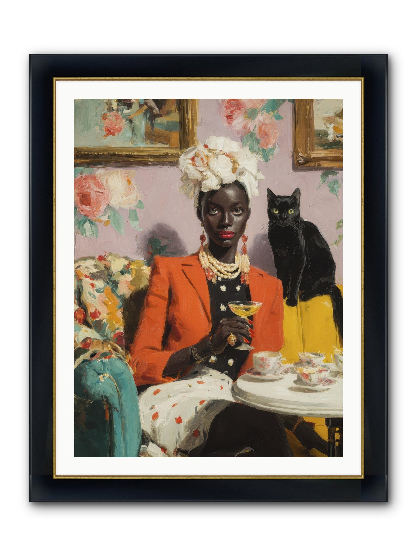 Cocktails With Her Familiar Framed Print - Wide Black w/Gold 30x40