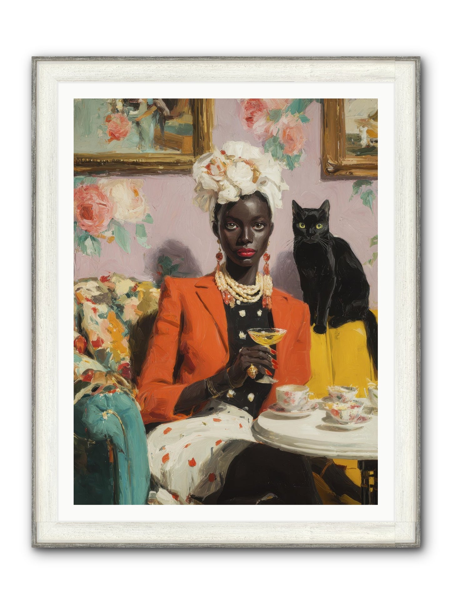 Cocktails With Her Familiar Framed Print - Driftwood White 36x48
