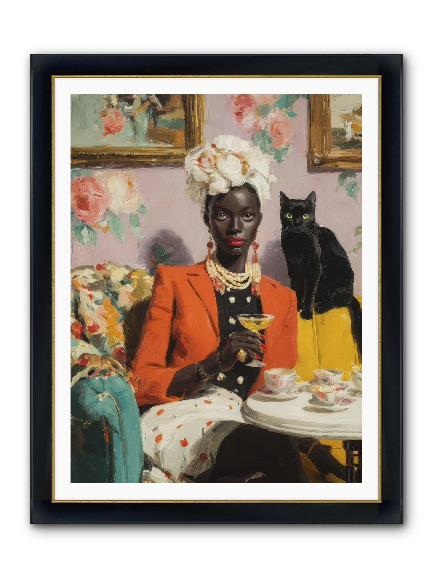 Cocktails With Her Familiar Framed Print - Wide Black w/Gold 36x48