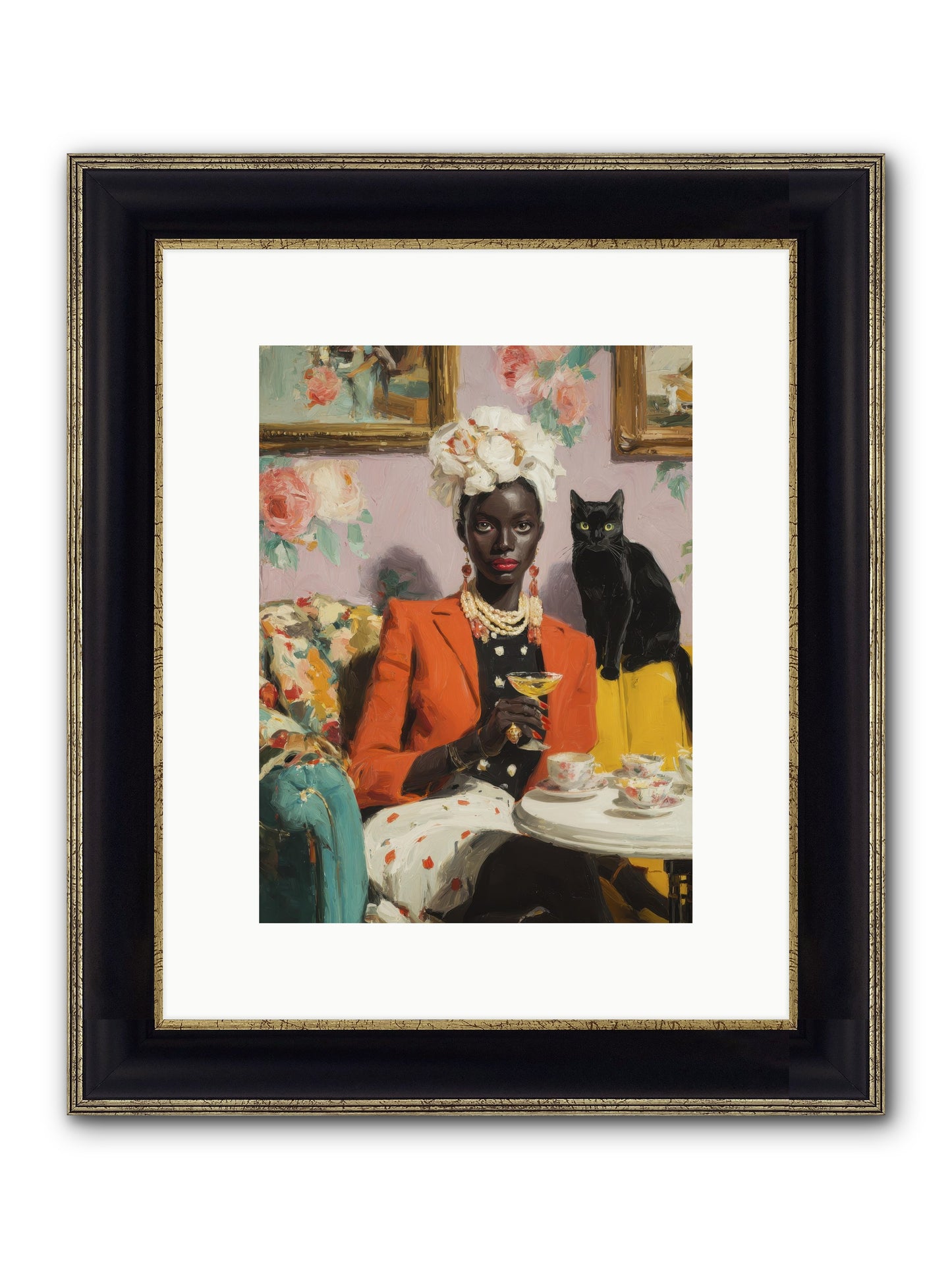 Cocktails With Her Familiar Framed Print - Black & Gold 9x12