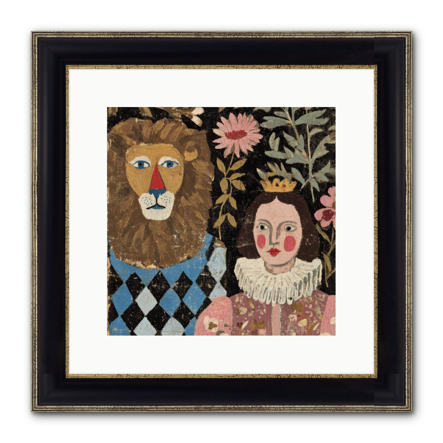 Companions In The Secret Garden Framed Print - Black & Gold 12x12