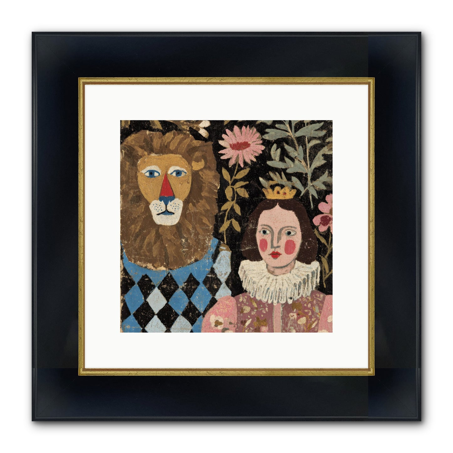 Companions In The Secret Garden Framed Print - Wide Black w/Gold 12x12