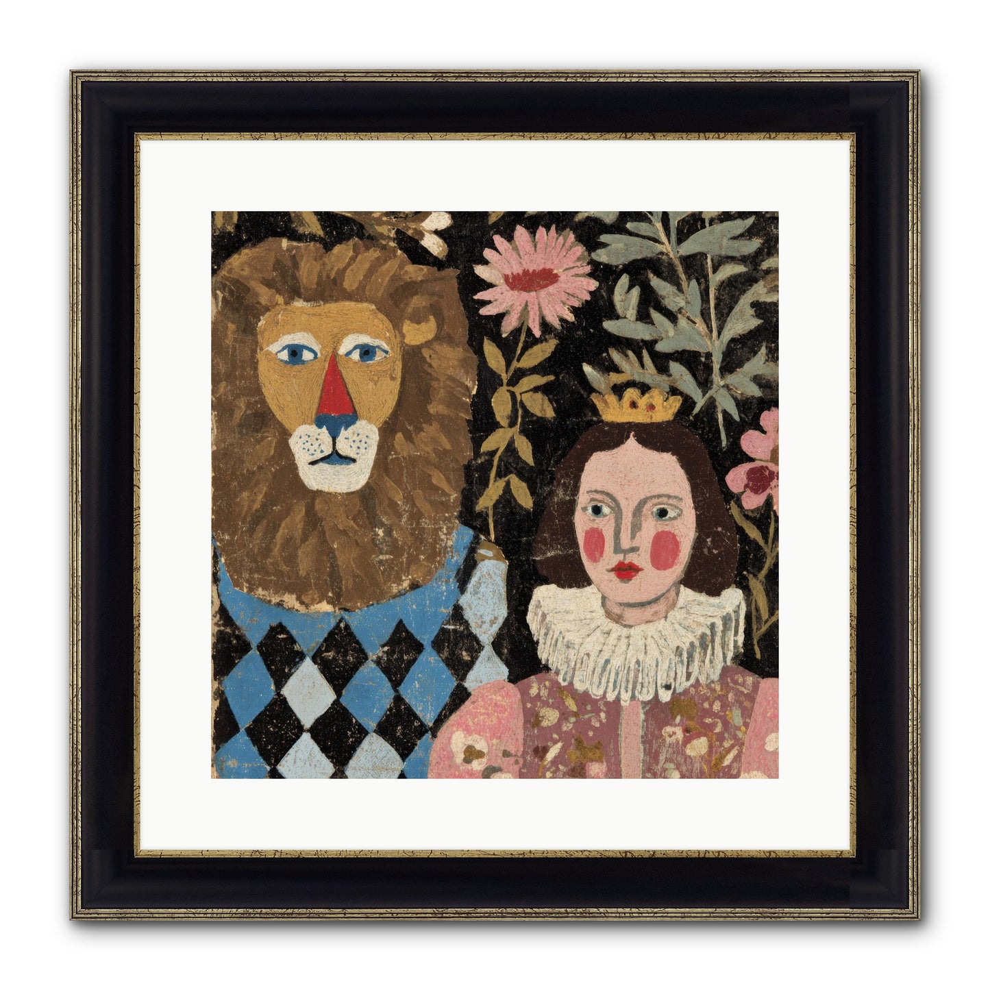 Companions In The Secret Garden Framed Print - Black & Gold 16x16