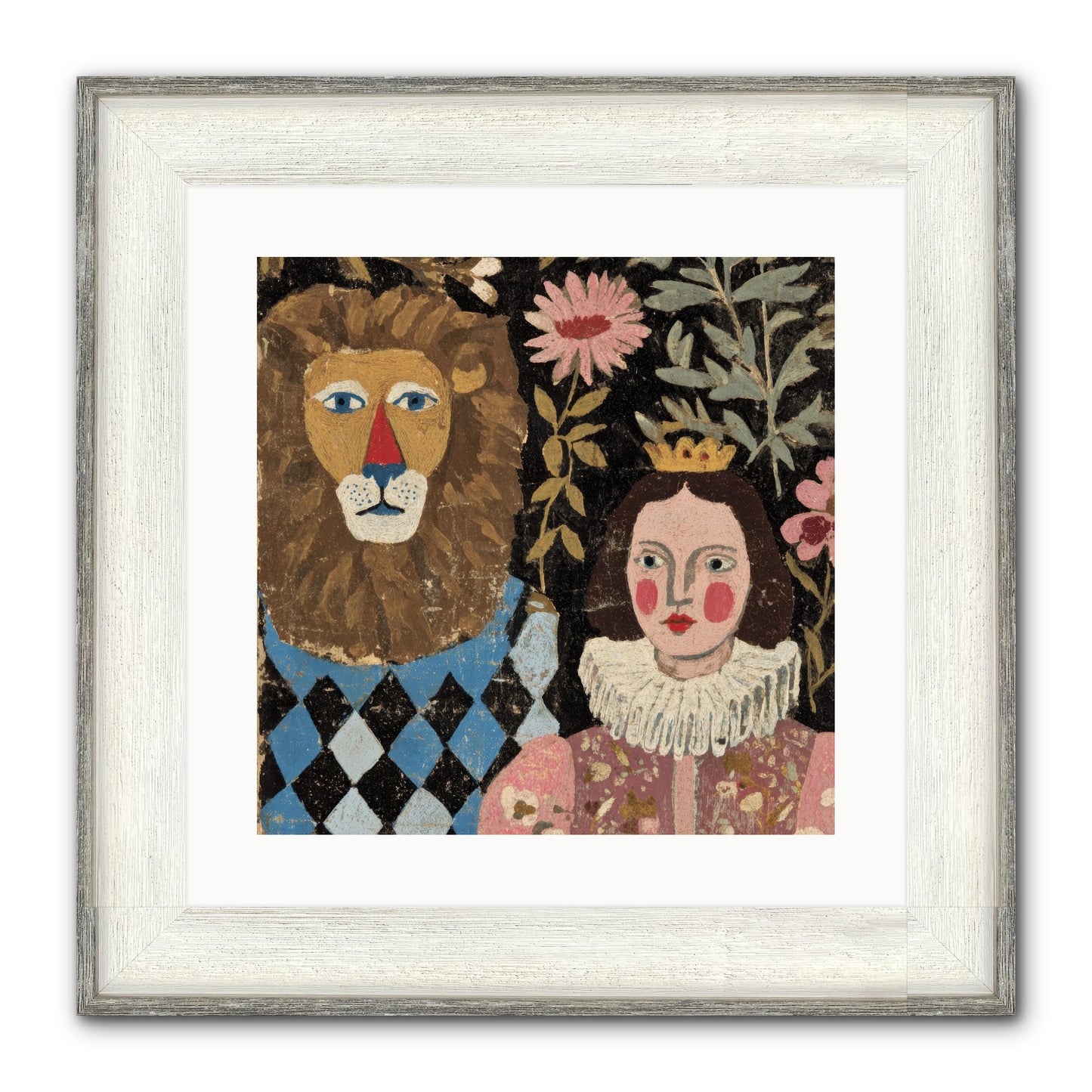 Companions In The Secret Garden Framed Print - Driftwood White 16x16