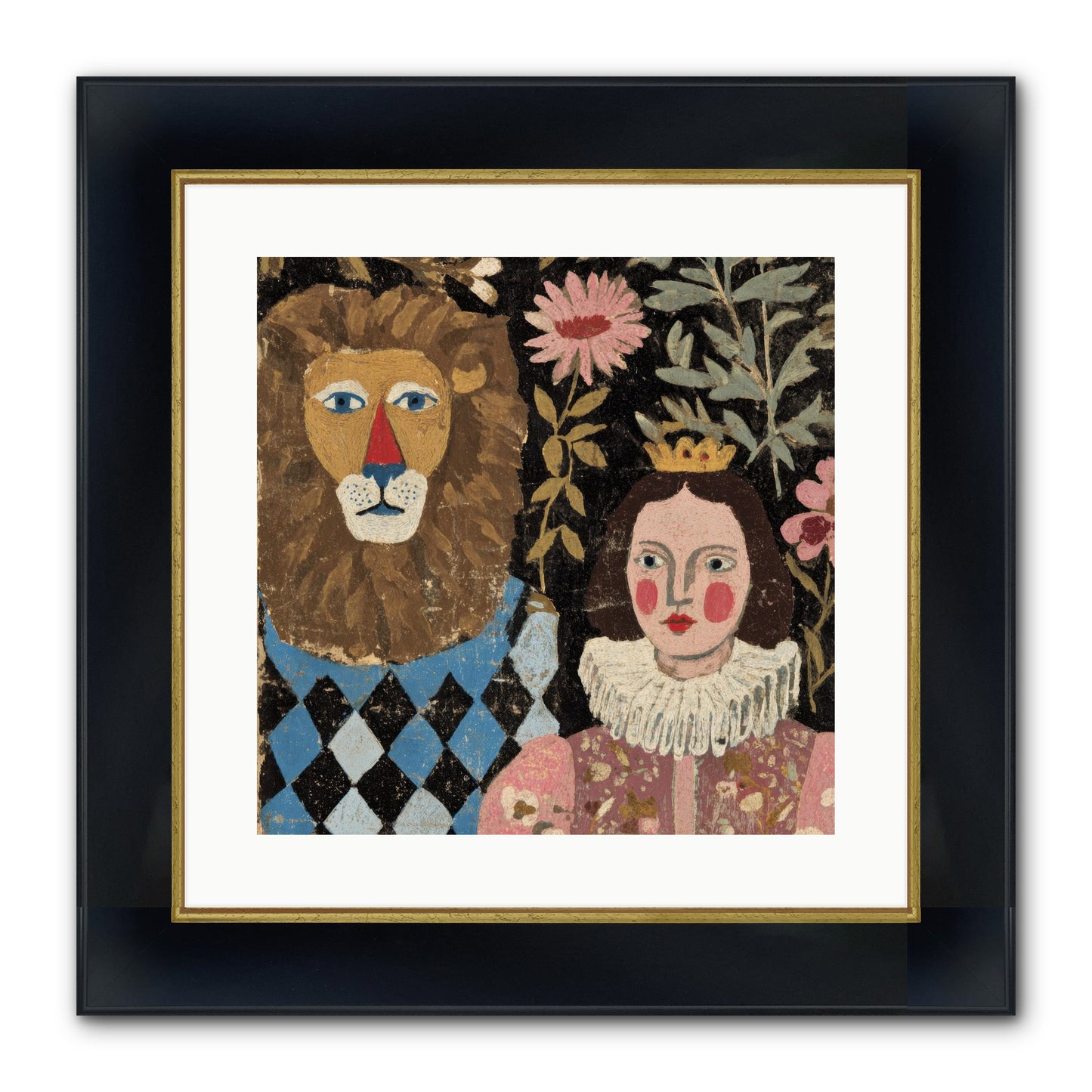 Companions In The Secret Garden Framed Print - Wide Black w/Gold 16x16