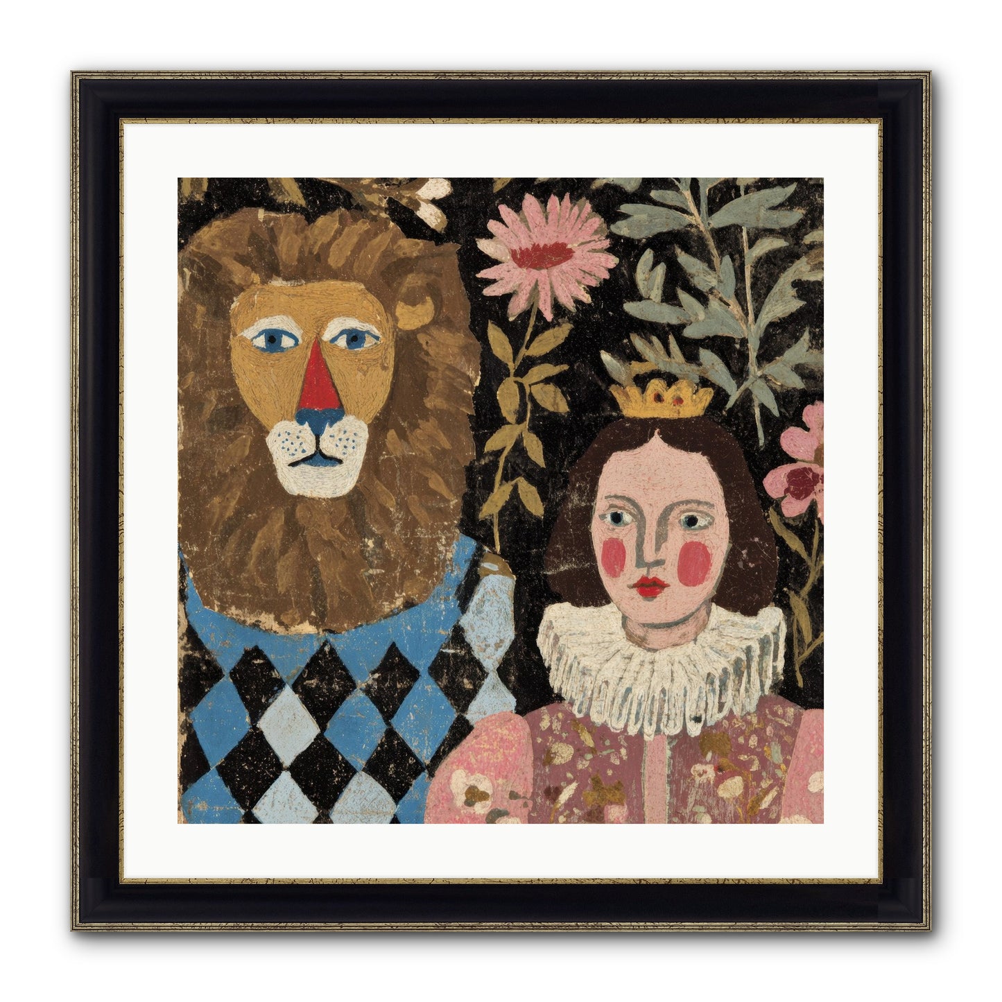 Companions In The Secret Garden Framed Print - Black & Gold 24x24