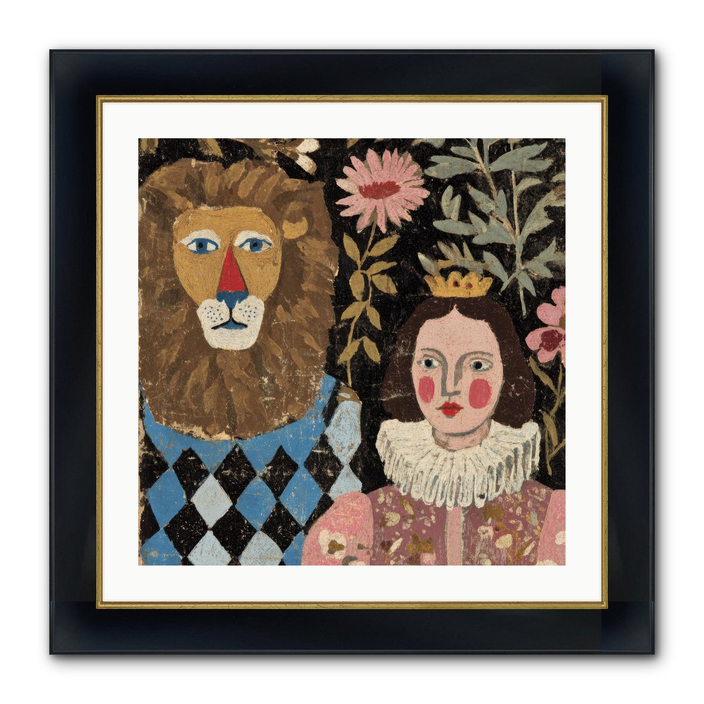 Companions In The Secret Garden Framed Print - Wide Black w/Gold 24x24