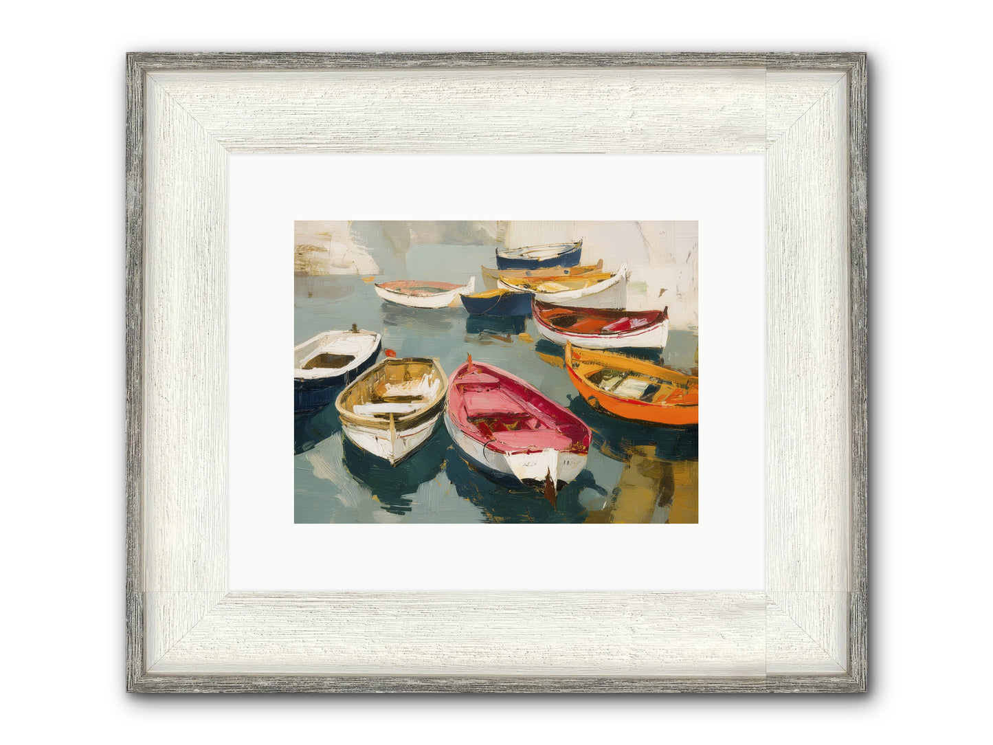 Cotton Candy Boats Framed Print - Driftwood White 12x9