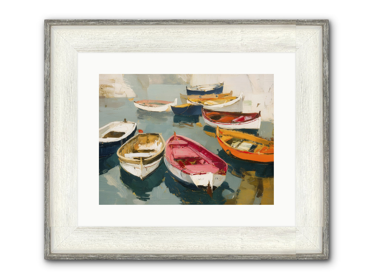 Cotton Candy Boats Framed Print - Driftwood White 16x12
