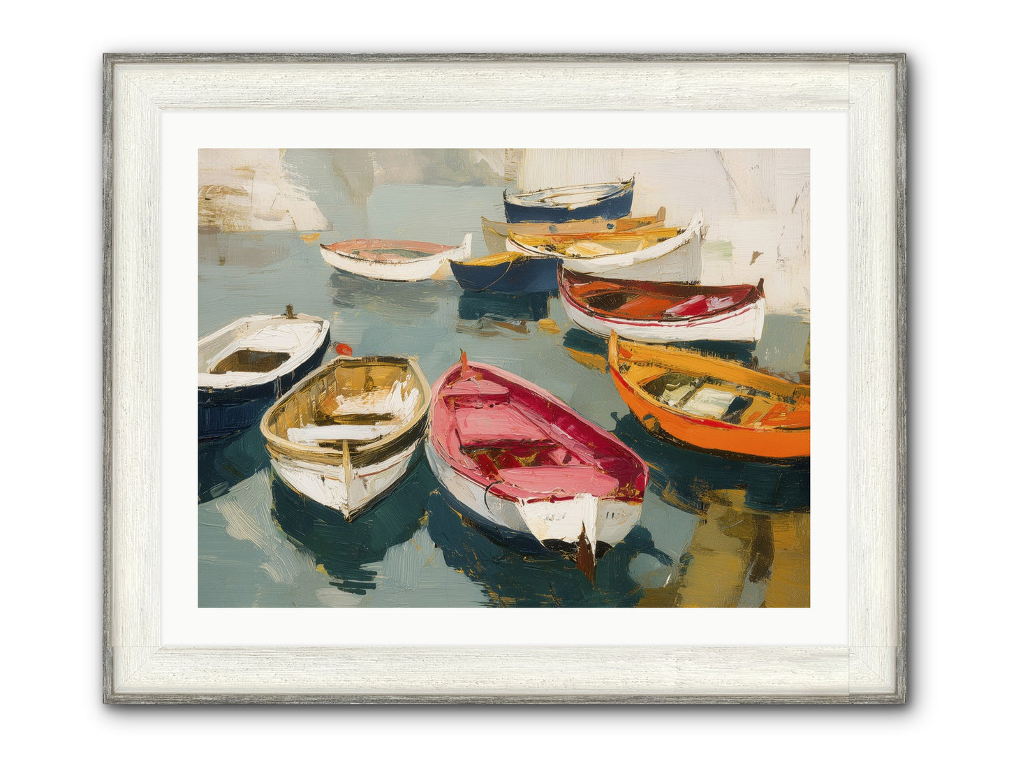 Cotton Candy Boats Framed Print - Driftwood White 32x24